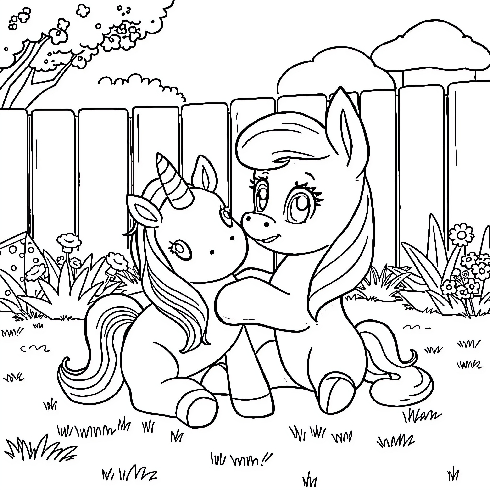 Bluey Unicorn Enjoying Outdoor Scenery Coloring Page (free black-and-white line drawing printable PDF for all, from beginners to advanced learners, including children, teens, adults, and seniors)