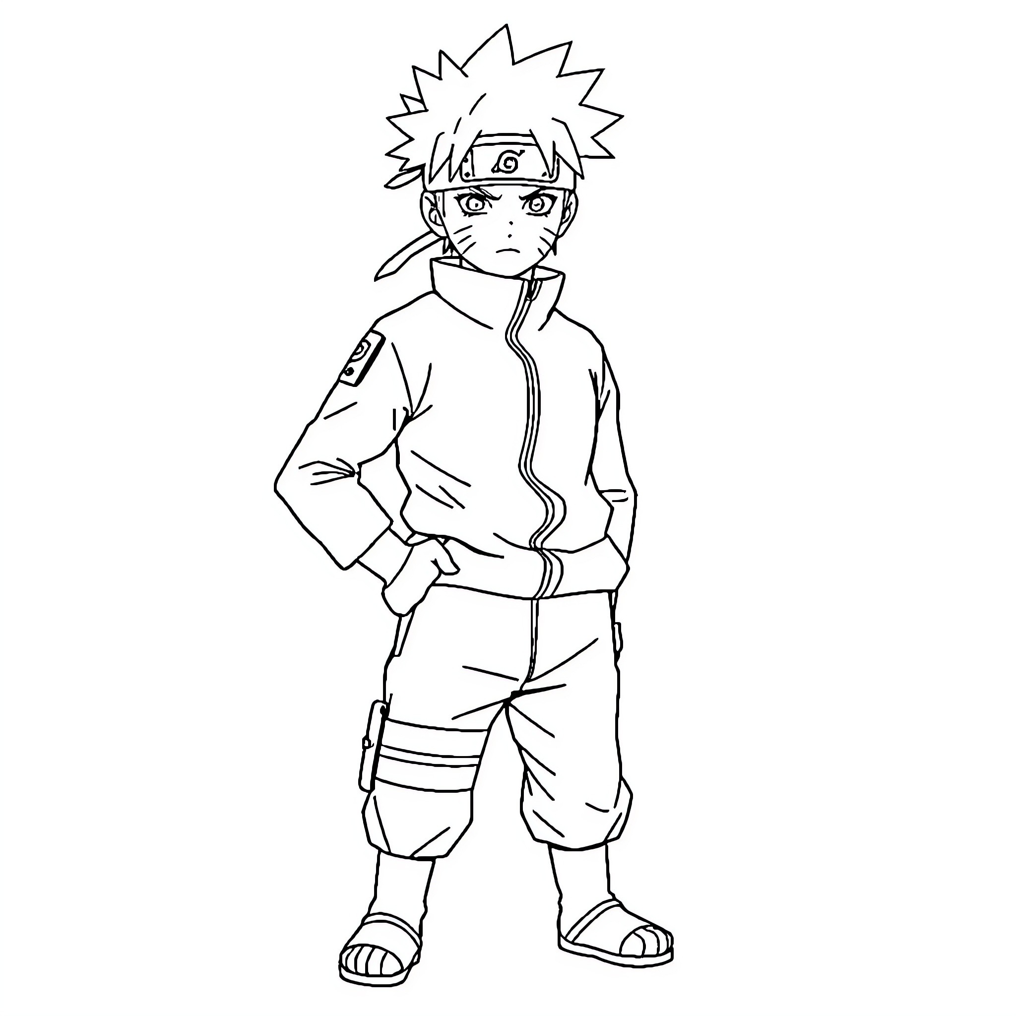 Naruto in action pose with ninja outfit Coloring Page (free black-and-white line drawing printable PDF for all, from beginners to advanced learners, including children, teens, adults, and seniors)