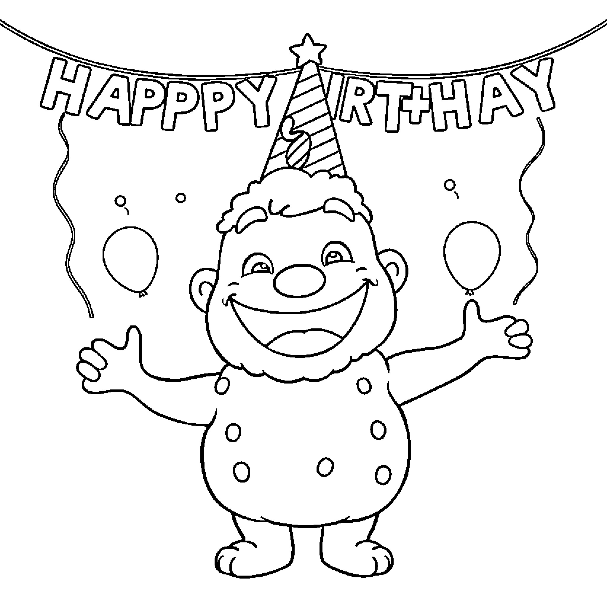 Dude celebrating a joyous birthday Coloring Page (free black-and-white line drawing printable PDF for all, from beginners to advanced learners, including children, teens, adults, and seniors)