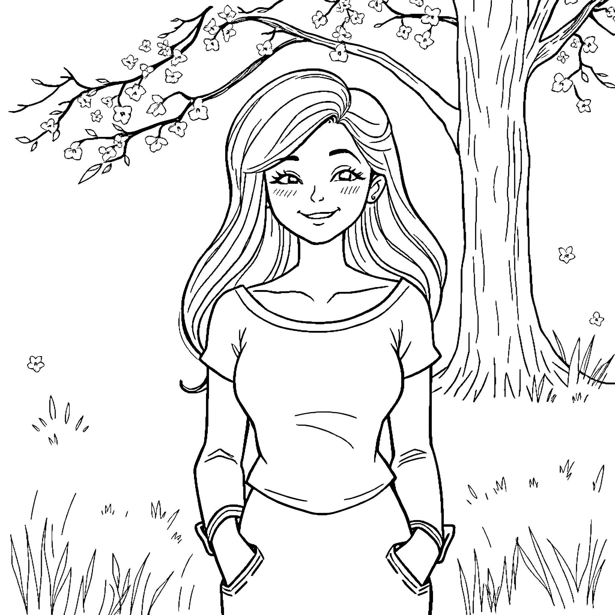 Charlie enjoying a peaceful day in nature Coloring Page (free black-and-white line drawing printable PDF for all, from beginners to advanced learners, including children, teens, adults, and seniors)