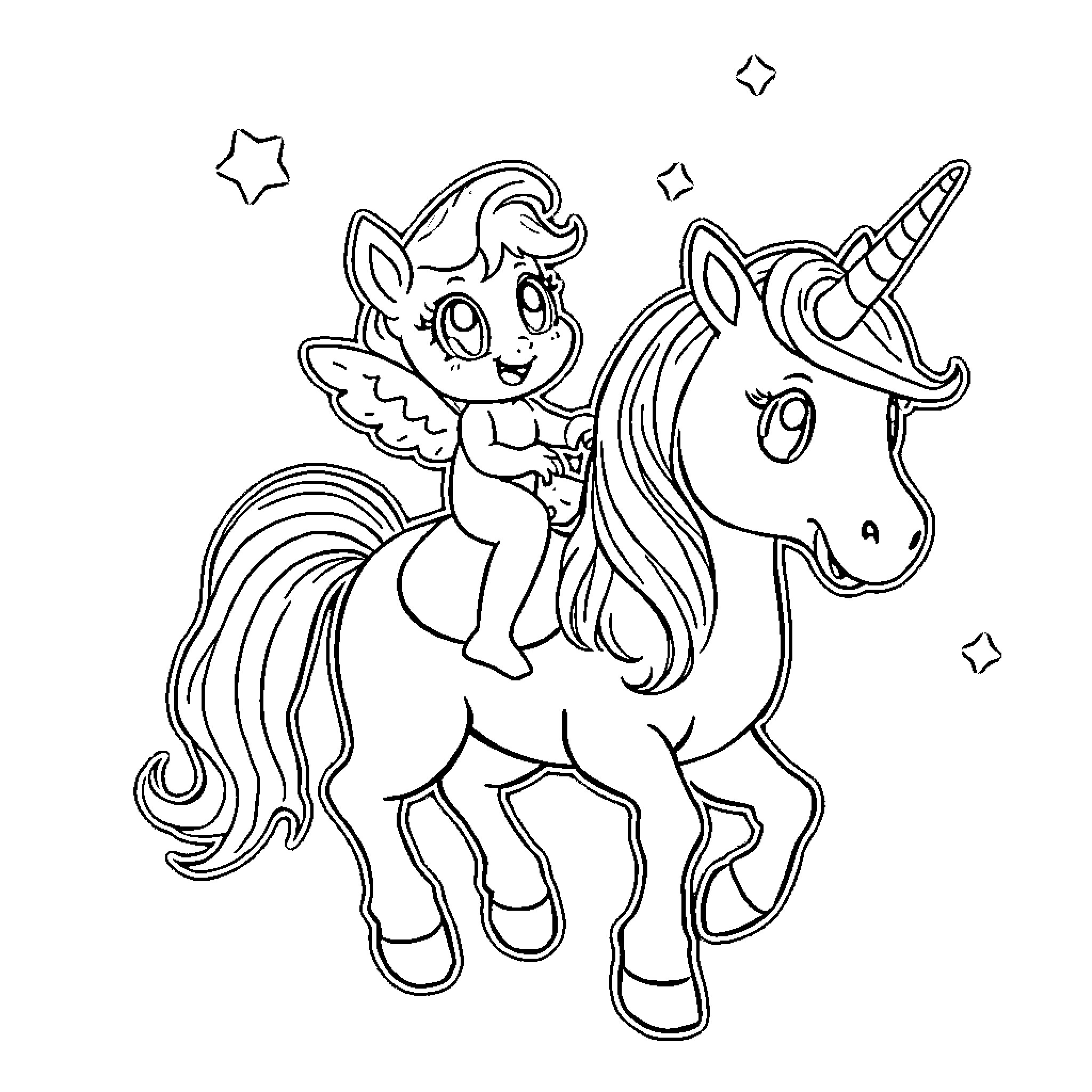 Bluey's Magical Unicorn Adventure Coloring Page (free black-and-white line drawing printable PDF for all, from beginners to advanced learners, including children, teens, adults, and seniors)