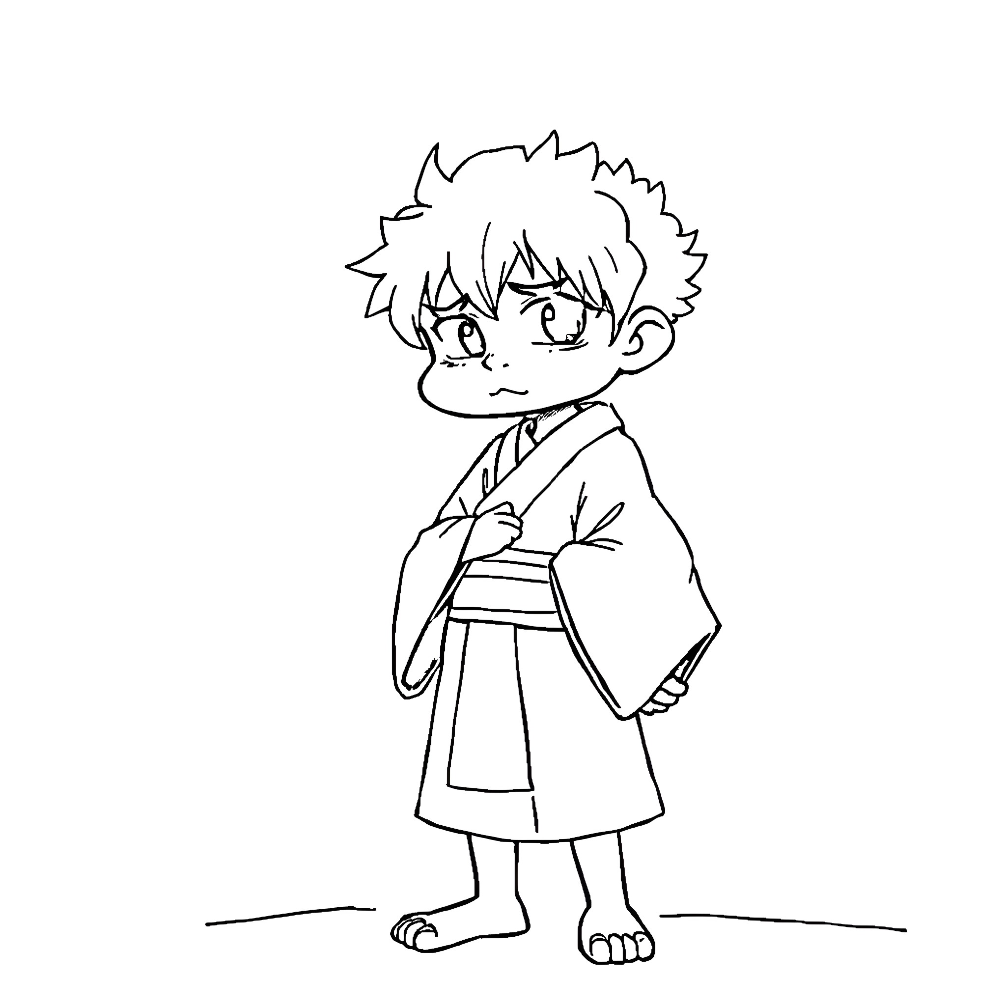 Ayanokoji in traditional Japanese attire Coloring Page (free black-and-white line drawing printable PDF for all, from beginners to advanced learners, including children, teens, adults, and seniors)