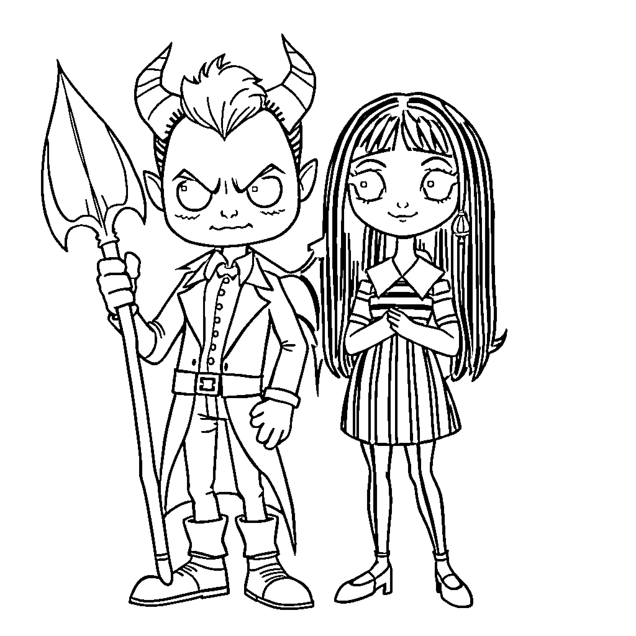 Demon Slayer Characters in Animated Style Coloring Page (free black-and-white line drawing printable PDF for all, from beginners to advanced learners, including children, teens, adults, and seniors)