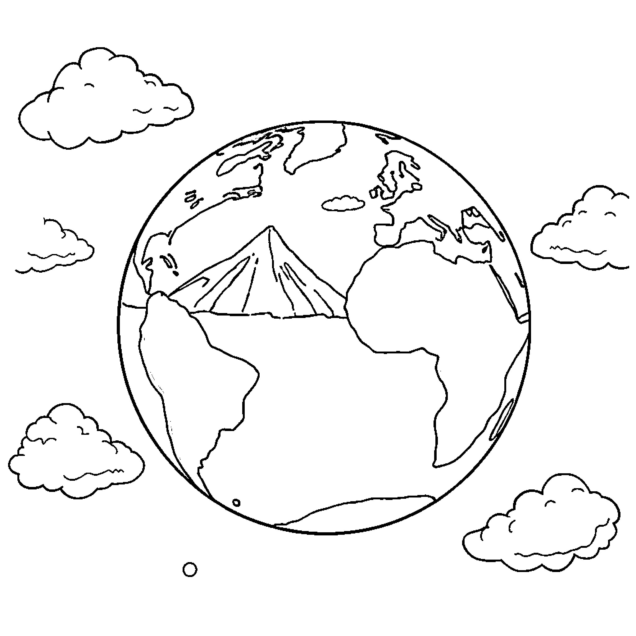 Earth's majestic scenery amid fluffy clouds Coloring Page (free black-and-white line drawing printable PDF for all, from beginners to advanced learners, including children, teens, adults, and seniors)