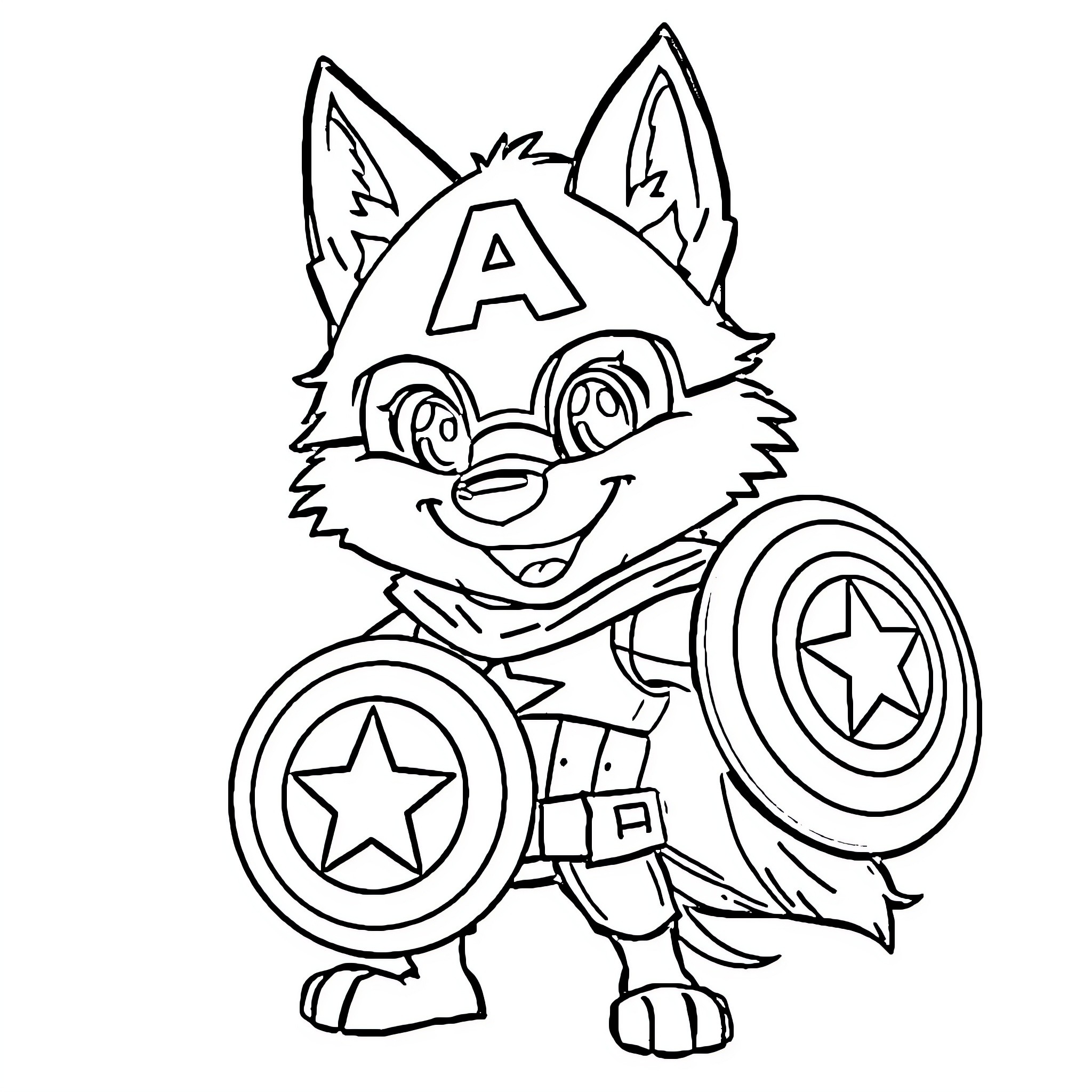 Wolf hero with shield and uniform Coloring Page (free black-and-white line drawing printable PDF for all, from beginners to advanced learners, including children, teens, adults, and seniors)