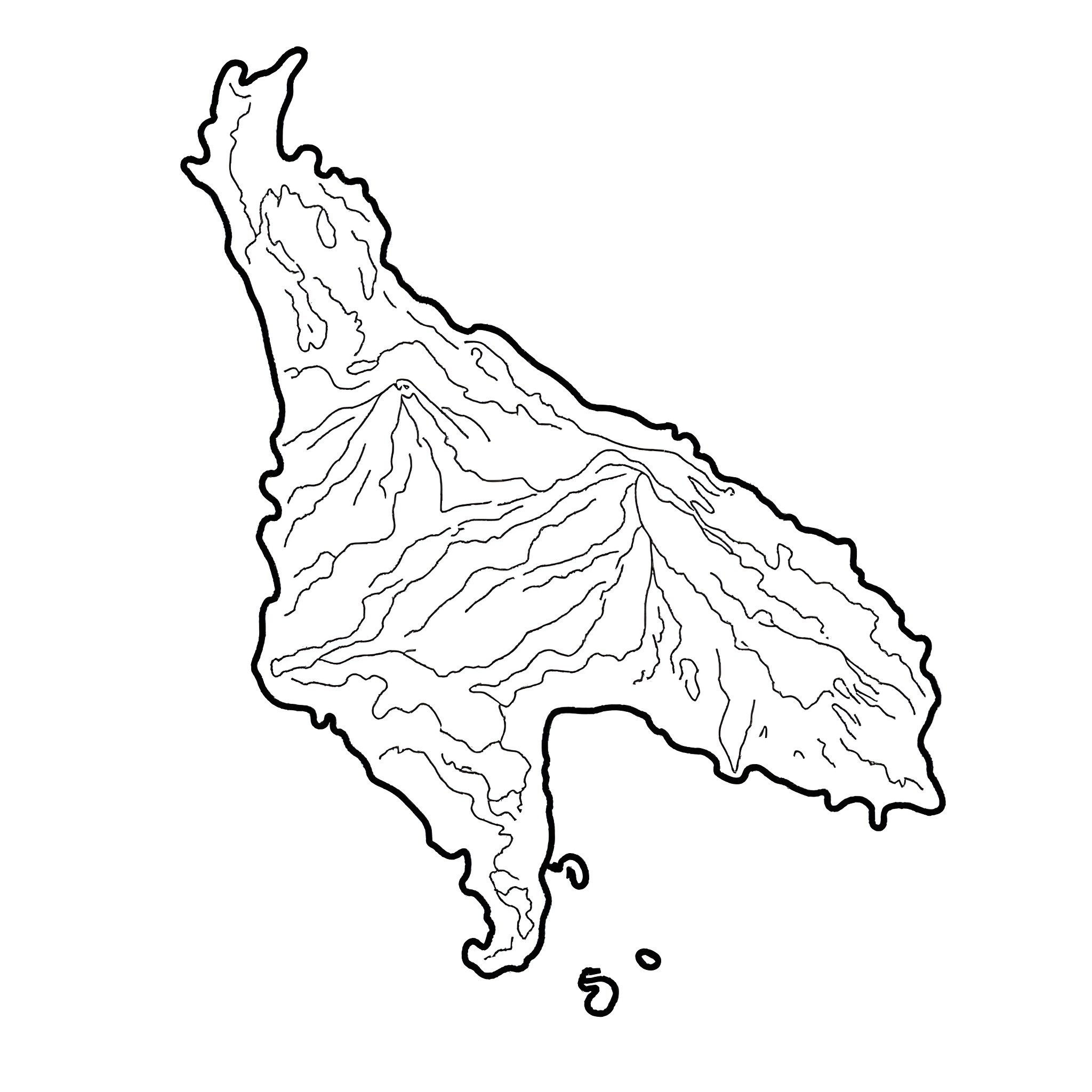 Map of rugged mountainous terrain Coloring Page (free black-and-white line drawing printable PDF for all, from beginners to advanced learners, including children, teens, adults, and seniors)