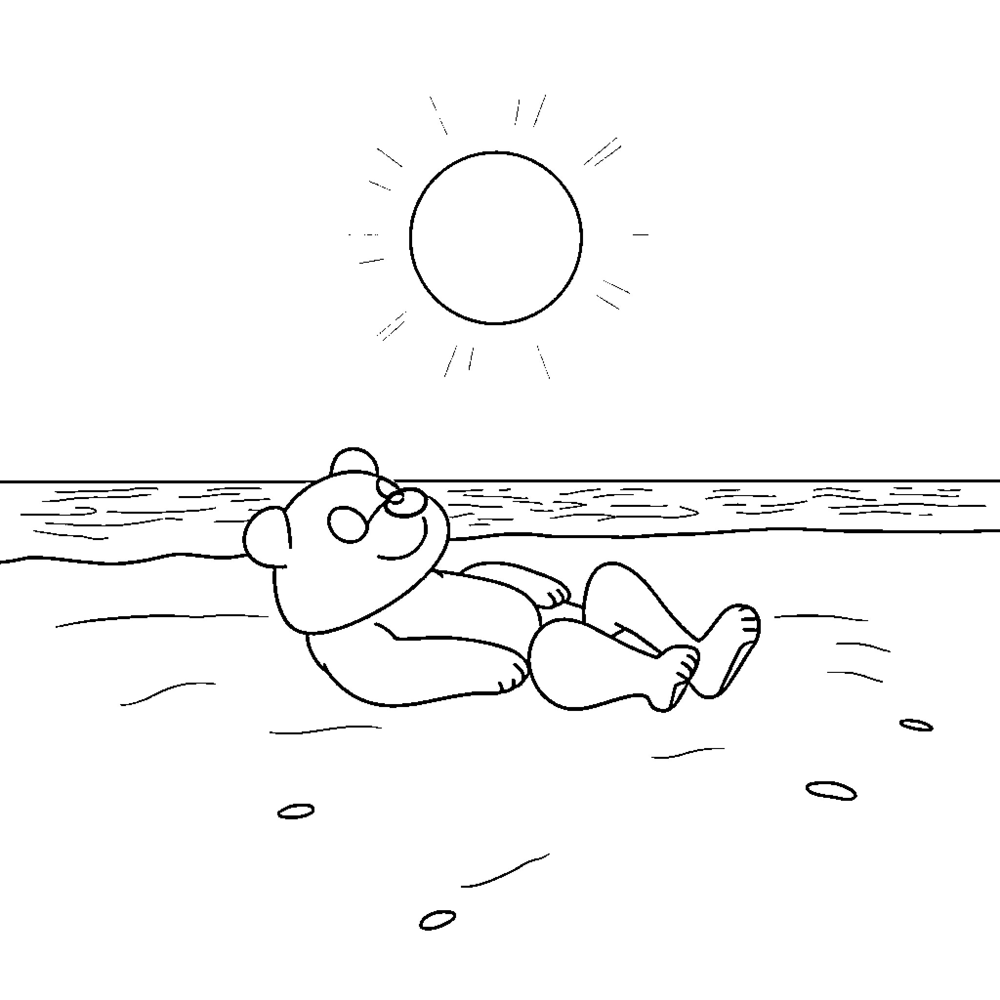 Olliver Sykes relaxing on the beach Coloring Page (free black-and-white line drawing printable PDF for all, from beginners to advanced learners, including children, teens, adults, and seniors)