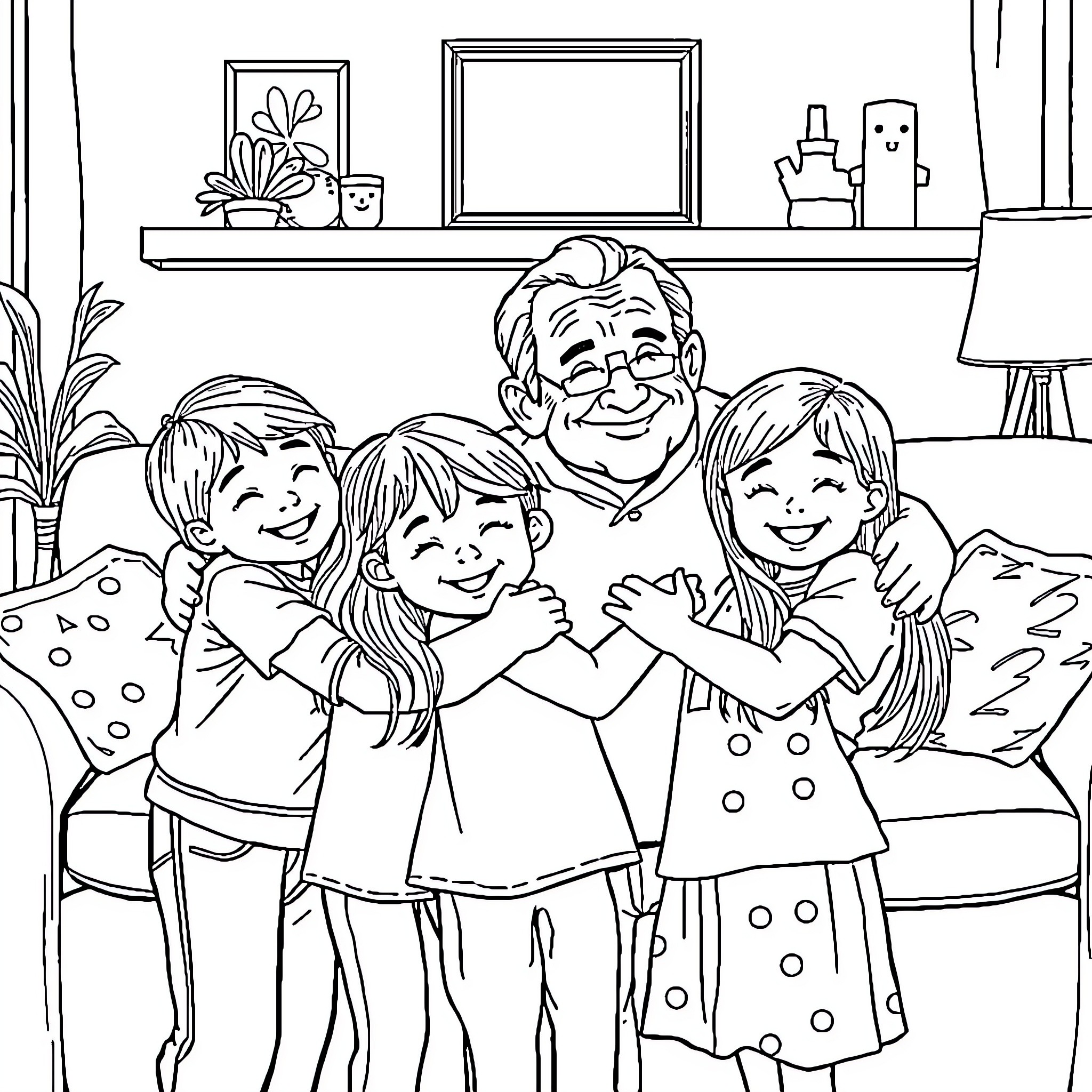 Child friends enjoying quality time together Coloring Page (free black-and-white line drawing printable PDF for all, from beginners to advanced learners, including children, teens, adults, and seniors)