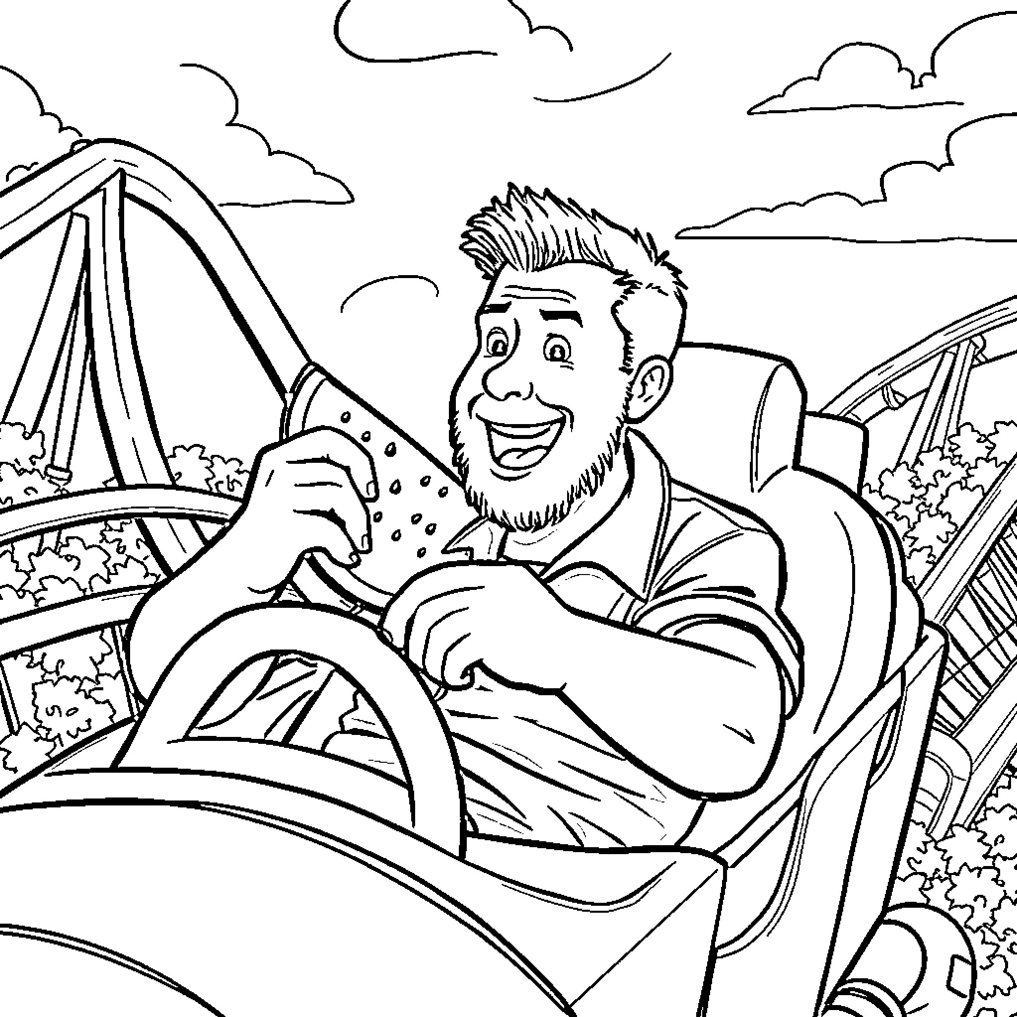 Duncan Ferguson enjoying a day at the amusement park Coloring Page (free black-and-white line drawing printable PDF for all, from beginners to advanced learners, including children, teens, adults, and seniors)