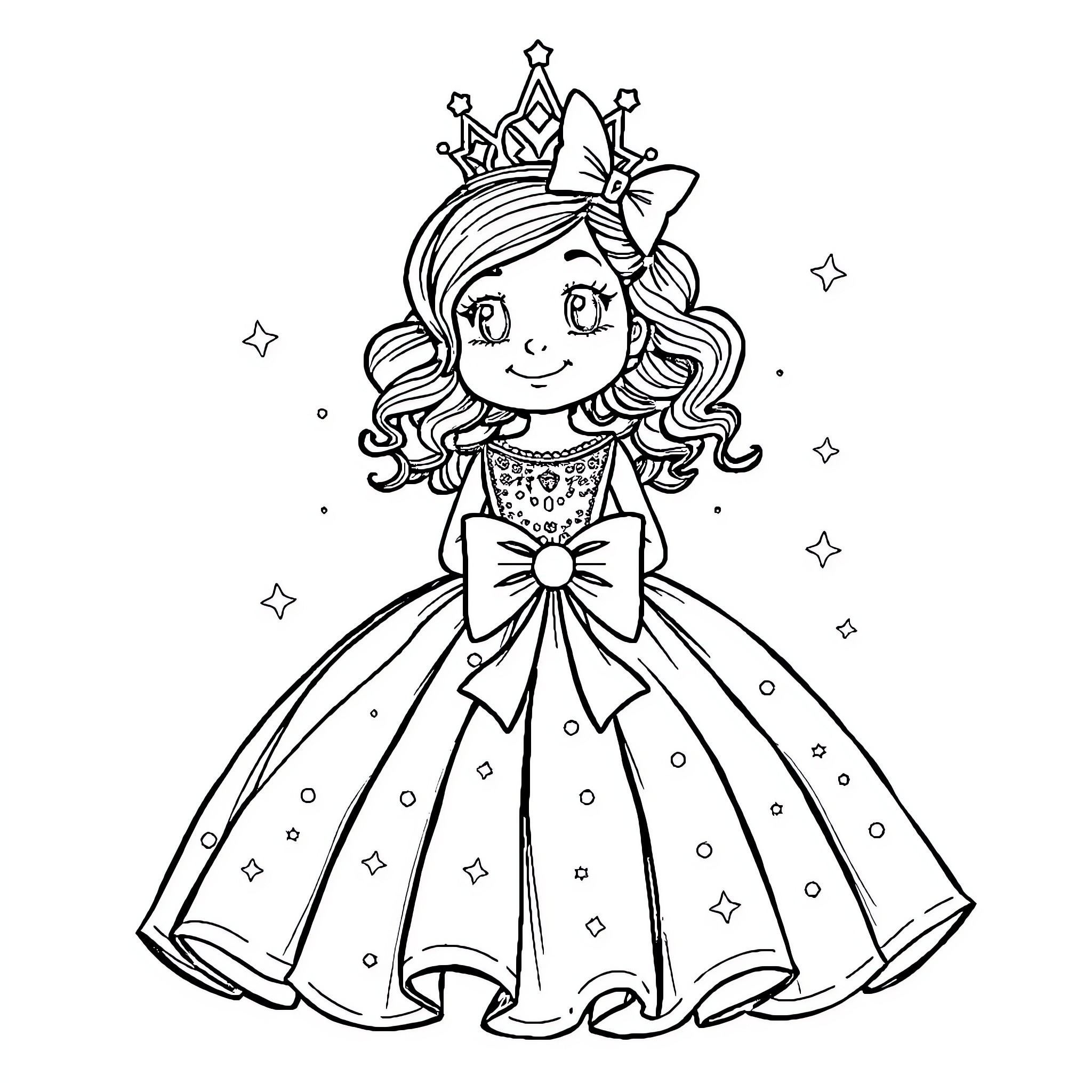 Jonathan Davis smiling princess in fancy dress Coloring Page (free black-and-white line drawing printable PDF for all, from beginners to advanced learners, including children, teens, adults, and seniors)