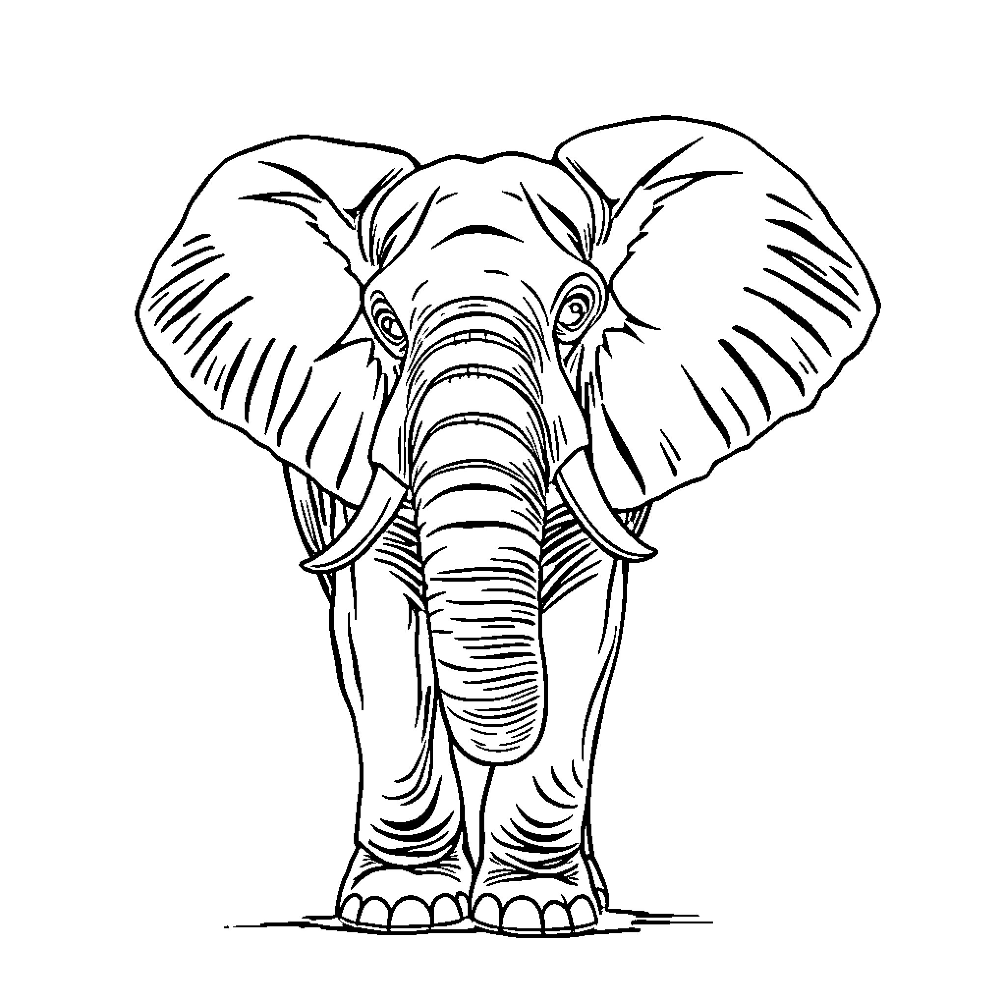 Elephant standing tall in the wild Coloring Page (free black-and-white line drawing printable PDF for all, from beginners to advanced learners, including children, teens, adults, and seniors)