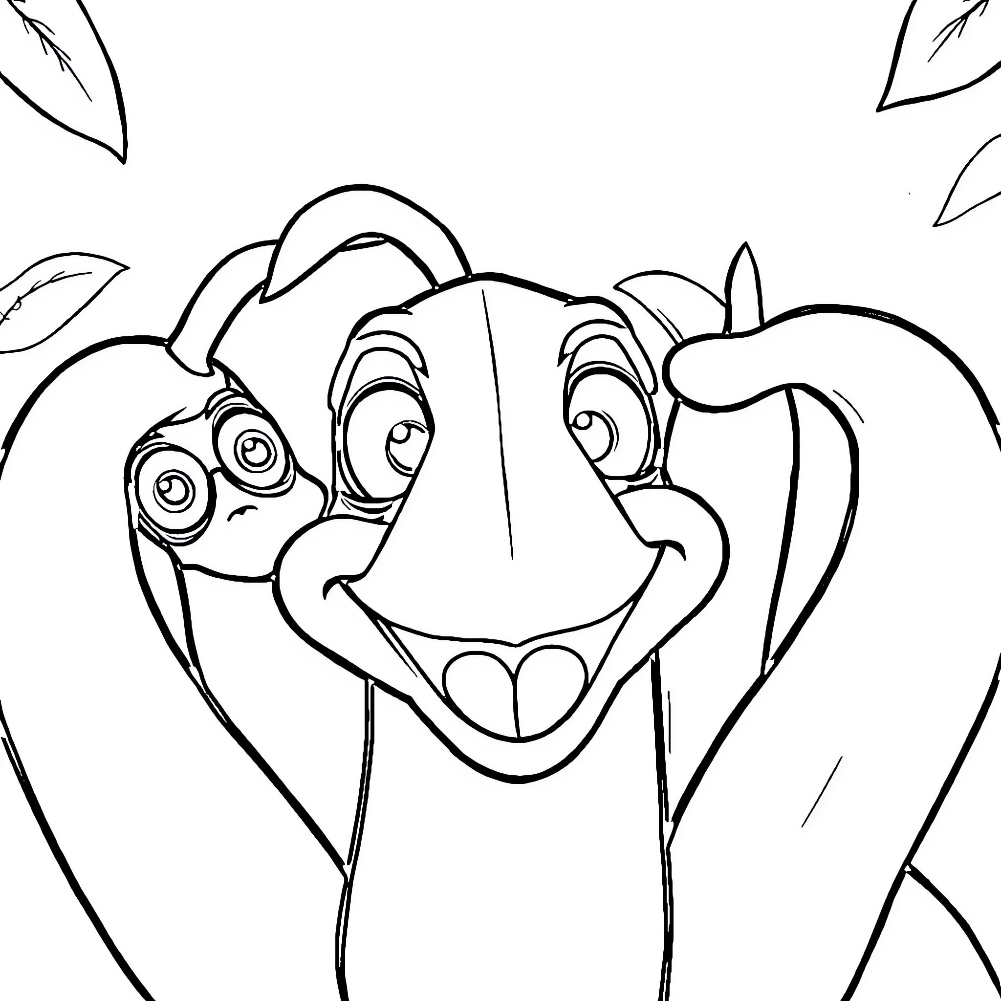Banana with a Cheerful Expression Coloring Page (free black-and-white line drawing printable PDF for all, from beginners to advanced learners, including children, teens, adults, and seniors)