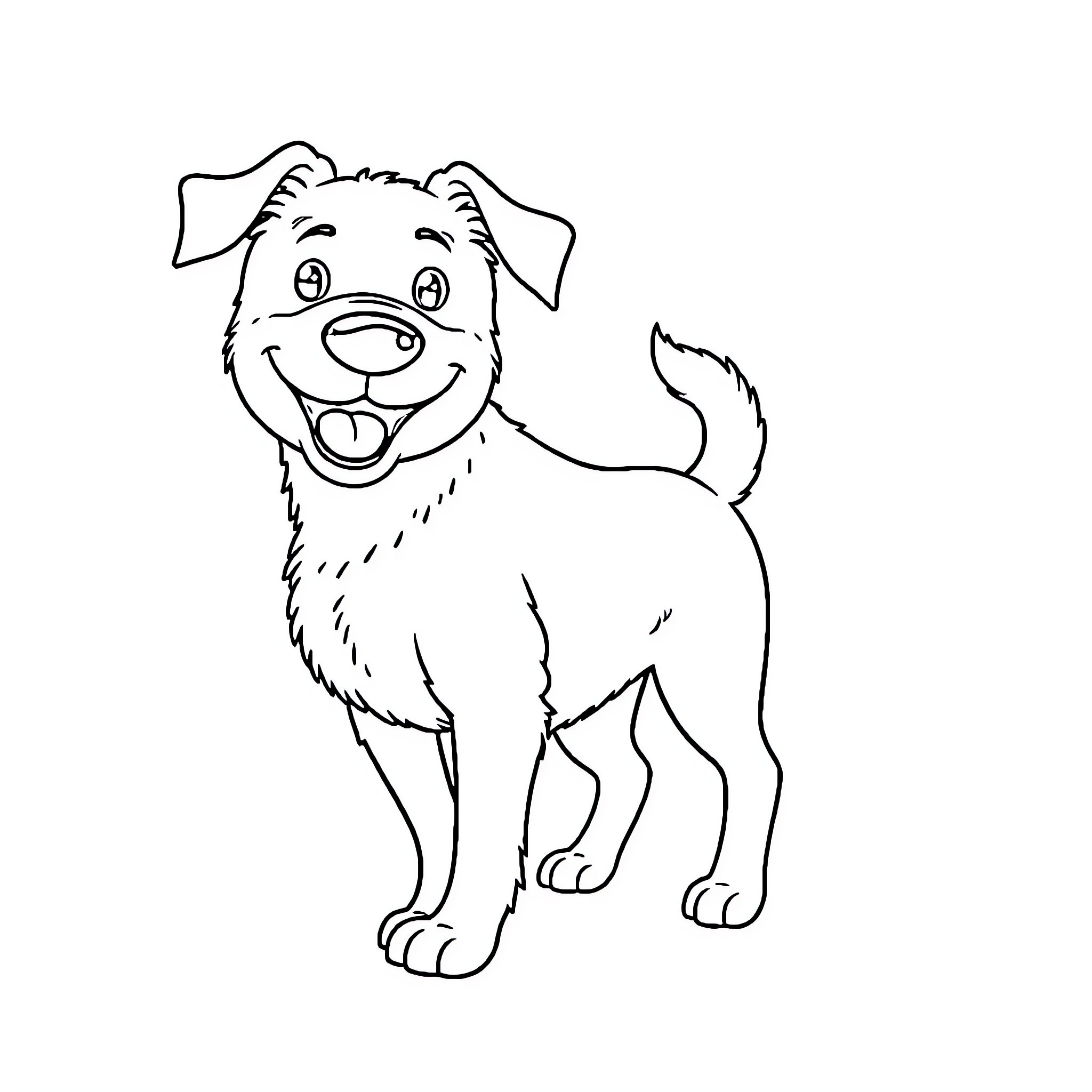 Dog with a happy expression Coloring Page (free black-and-white line drawing printable PDF for all, from beginners to advanced learners, including children, teens, adults, and seniors)