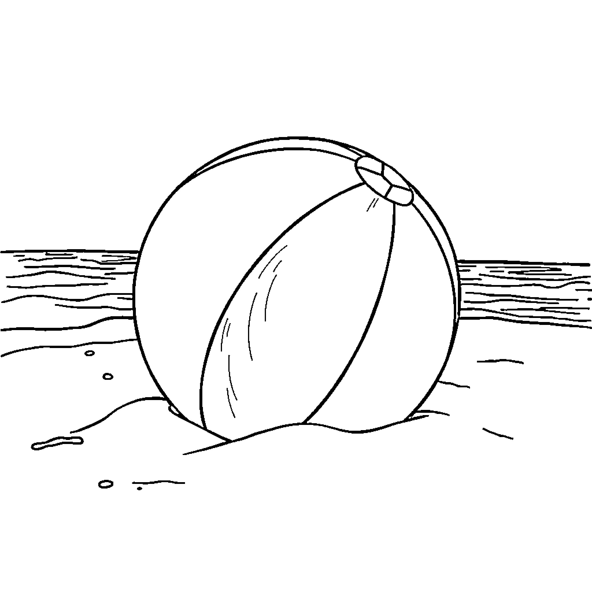Beach Ball Rolling on the Shore Coloring Page (free black-and-white line drawing printable PDF for all, from beginners to advanced learners, including children, teens, adults, and seniors)