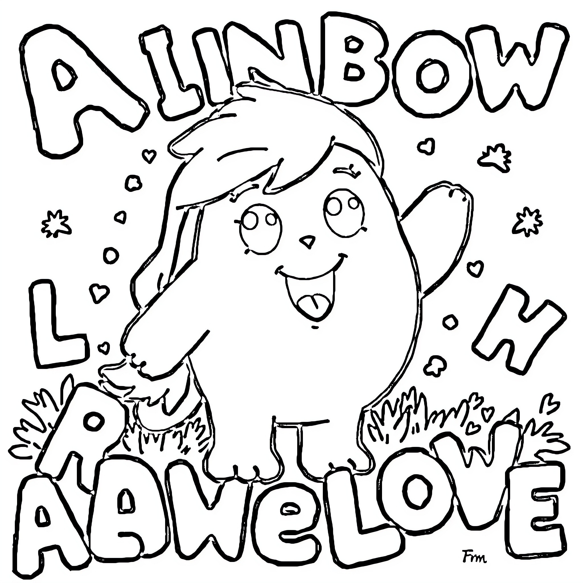 Blue Creature Expressing Adorable Love Coloring Page (free black-and-white line drawing printable PDF for all, from beginners to advanced learners, including children, teens, adults, and seniors)
