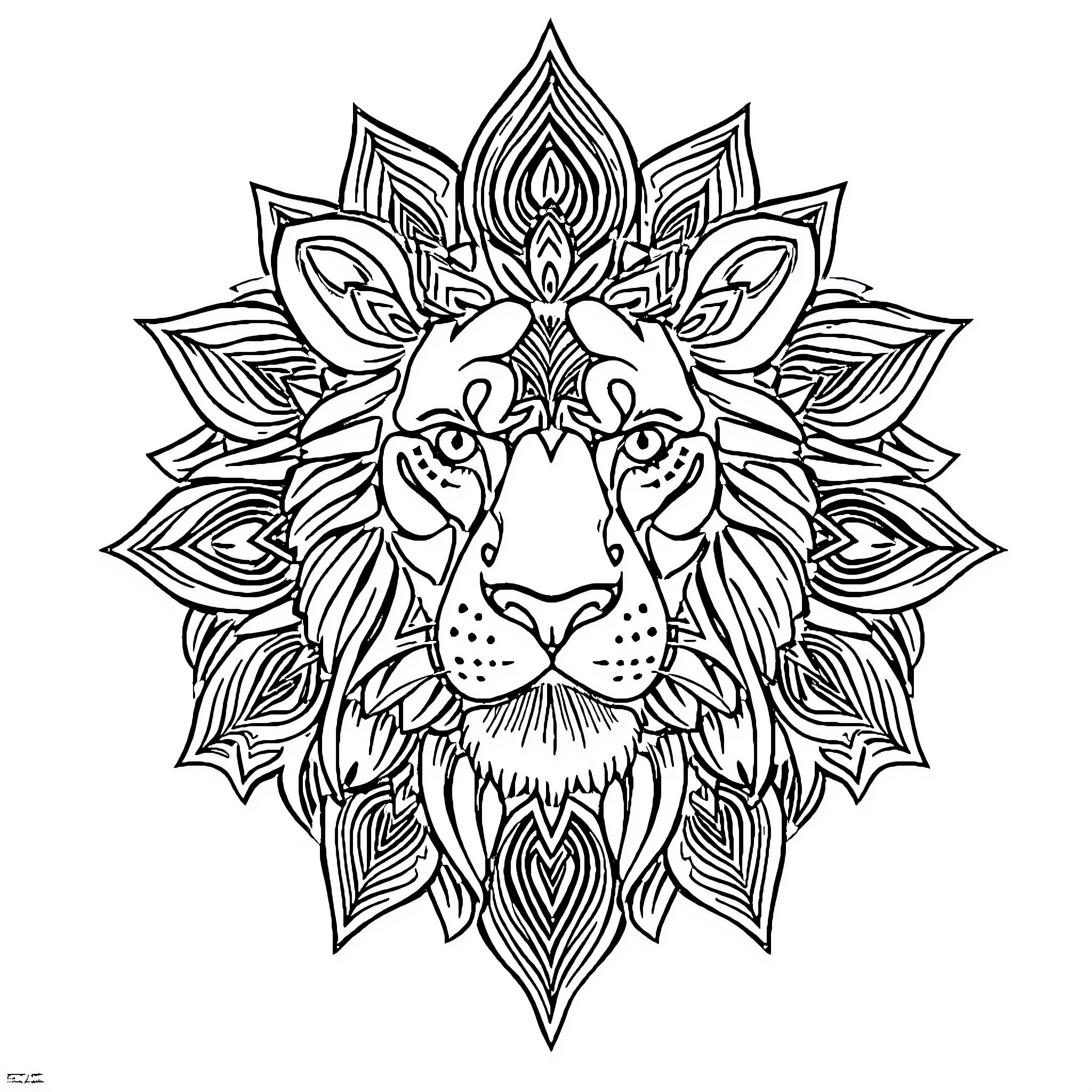 Lion with Intricate Floral Pattern Coloring Page (free black-and-white line drawing printable PDF for all, from beginners to advanced learners, including children, teens, adults, and seniors)