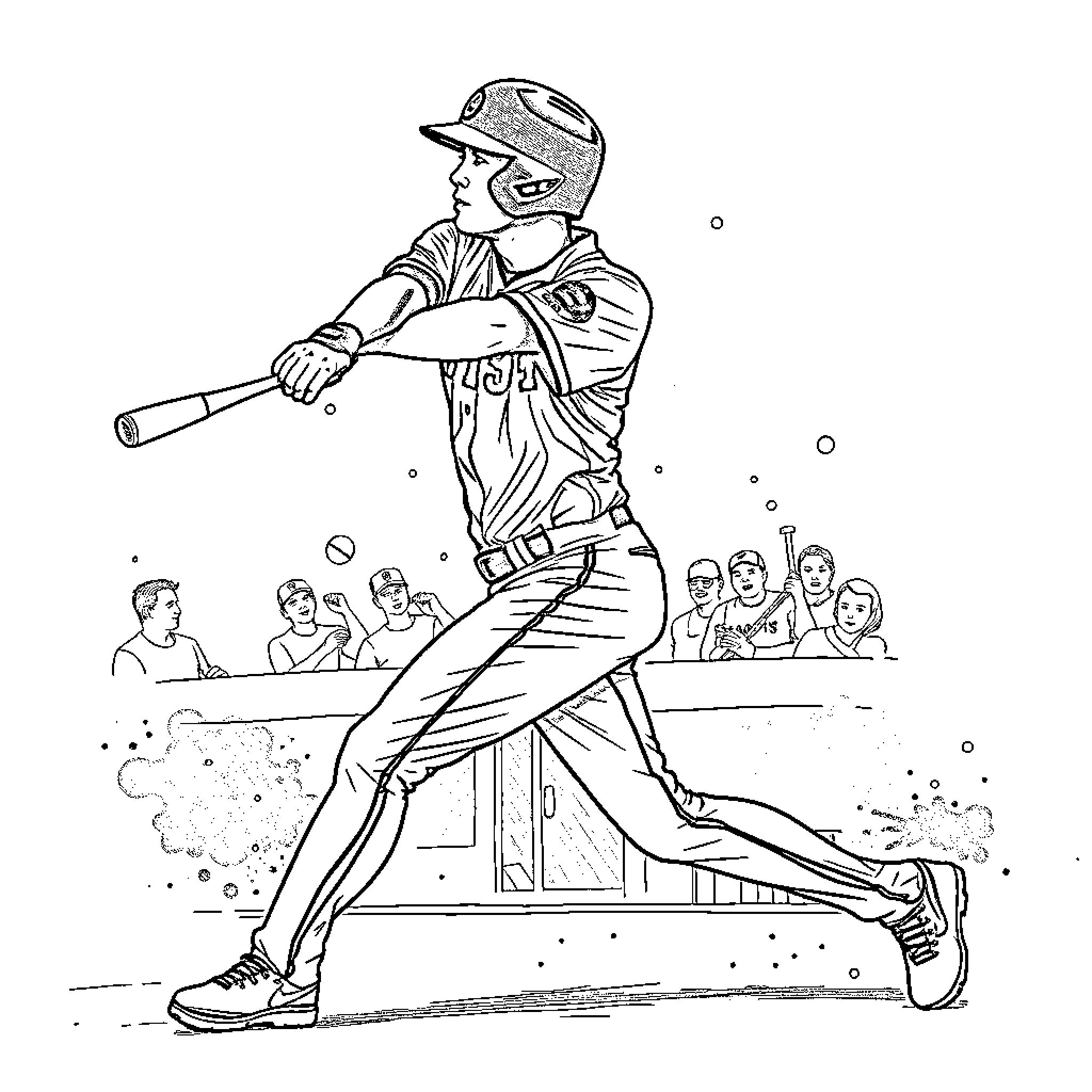 Shohei Ohtani batting in the baseball game Coloring Page (free black-and-white line drawing printable PDF for all, from beginners to advanced learners, including children, teens, adults, and seniors)