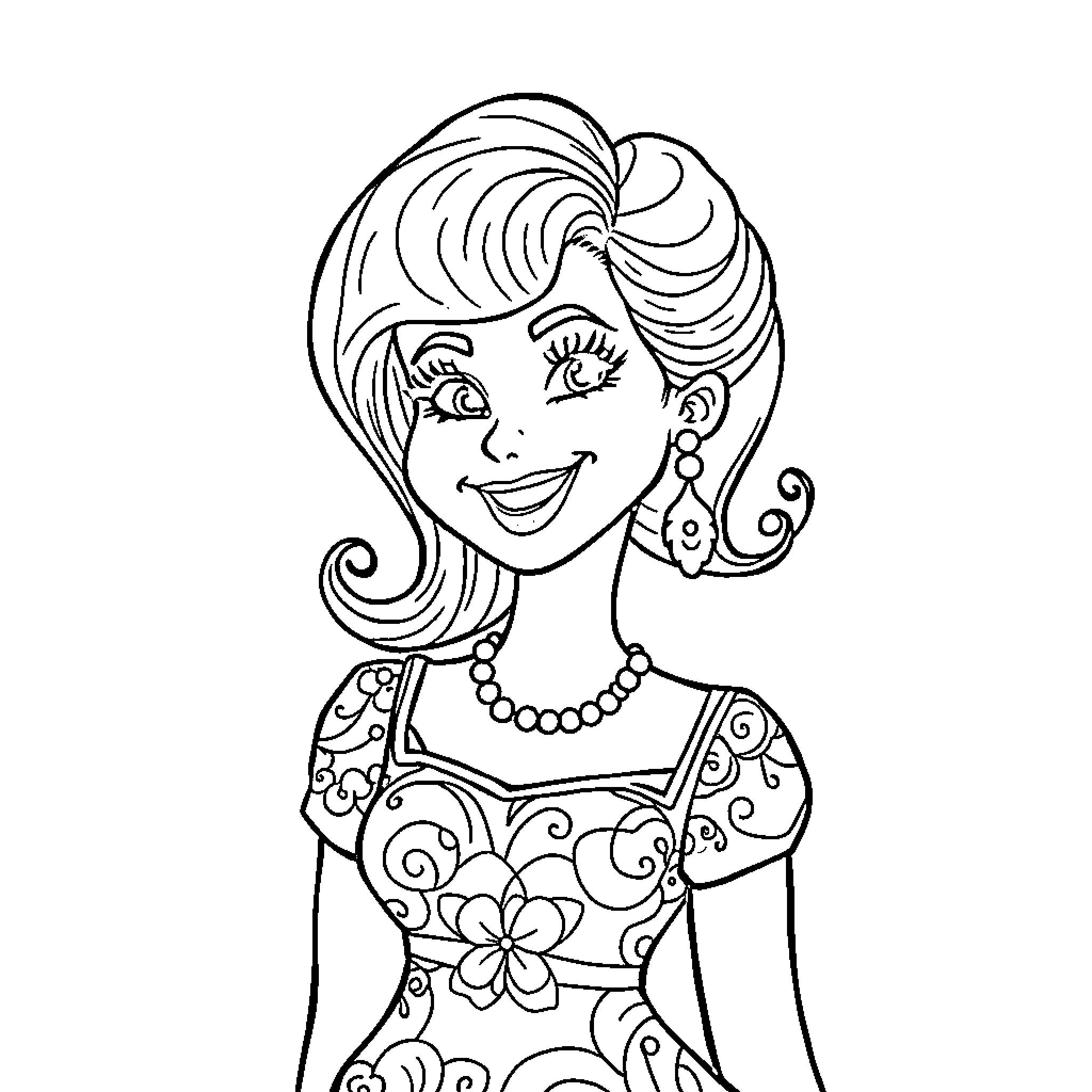 Pepa's Joyful Floral Attire Coloring Page (free black-and-white line drawing printable PDF for all, from beginners to advanced learners, including children, teens, adults, and seniors)