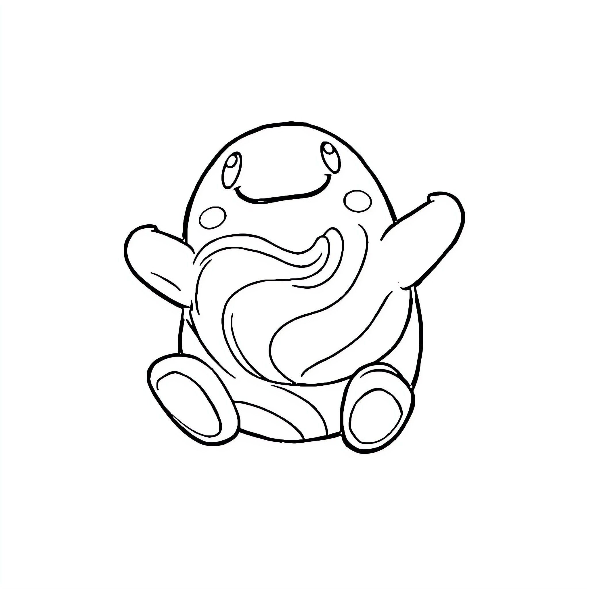 Sqishi creature in whimsical pose Coloring Page (free black-and-white line drawing printable PDF for all, from beginners to advanced learners, including children, teens, adults, and seniors)
