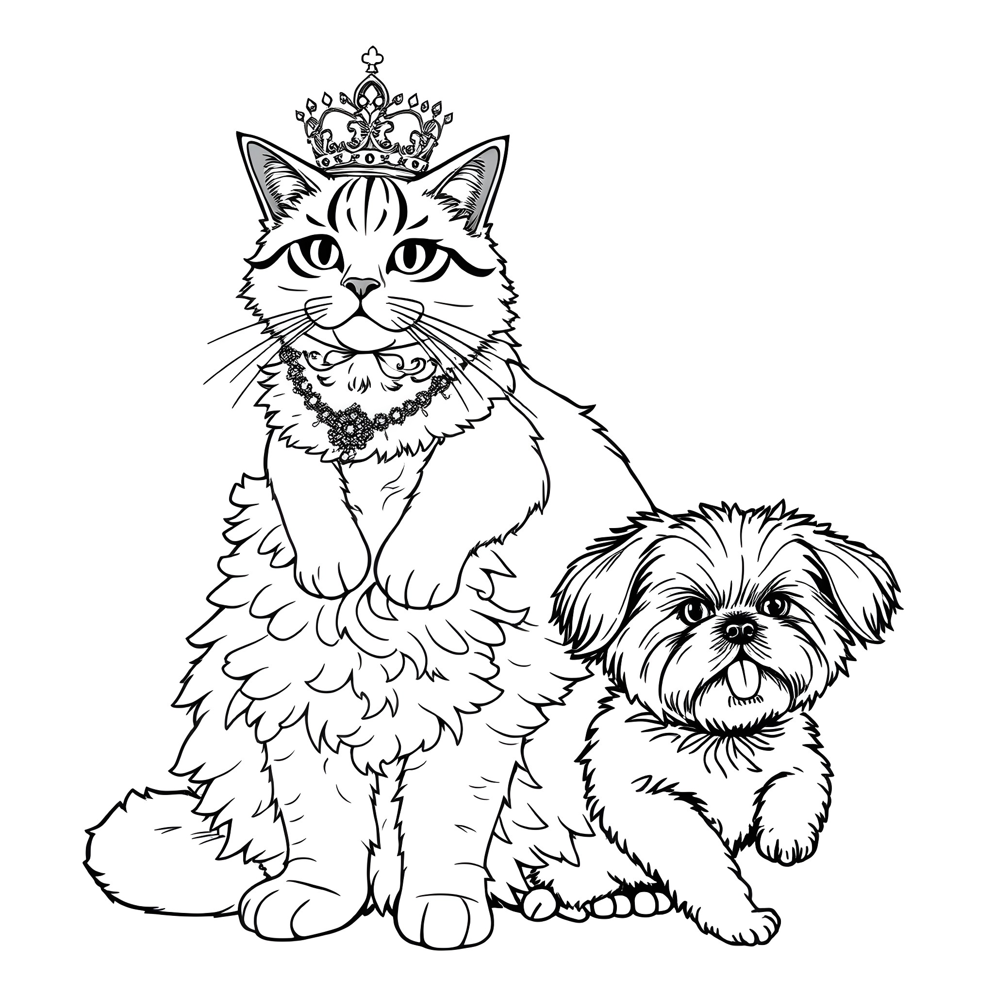 Duchess and her Loyal Companion Coloring Page (free black-and-white line drawing printable PDF for all, from beginners to advanced learners, including children, teens, adults, and seniors)