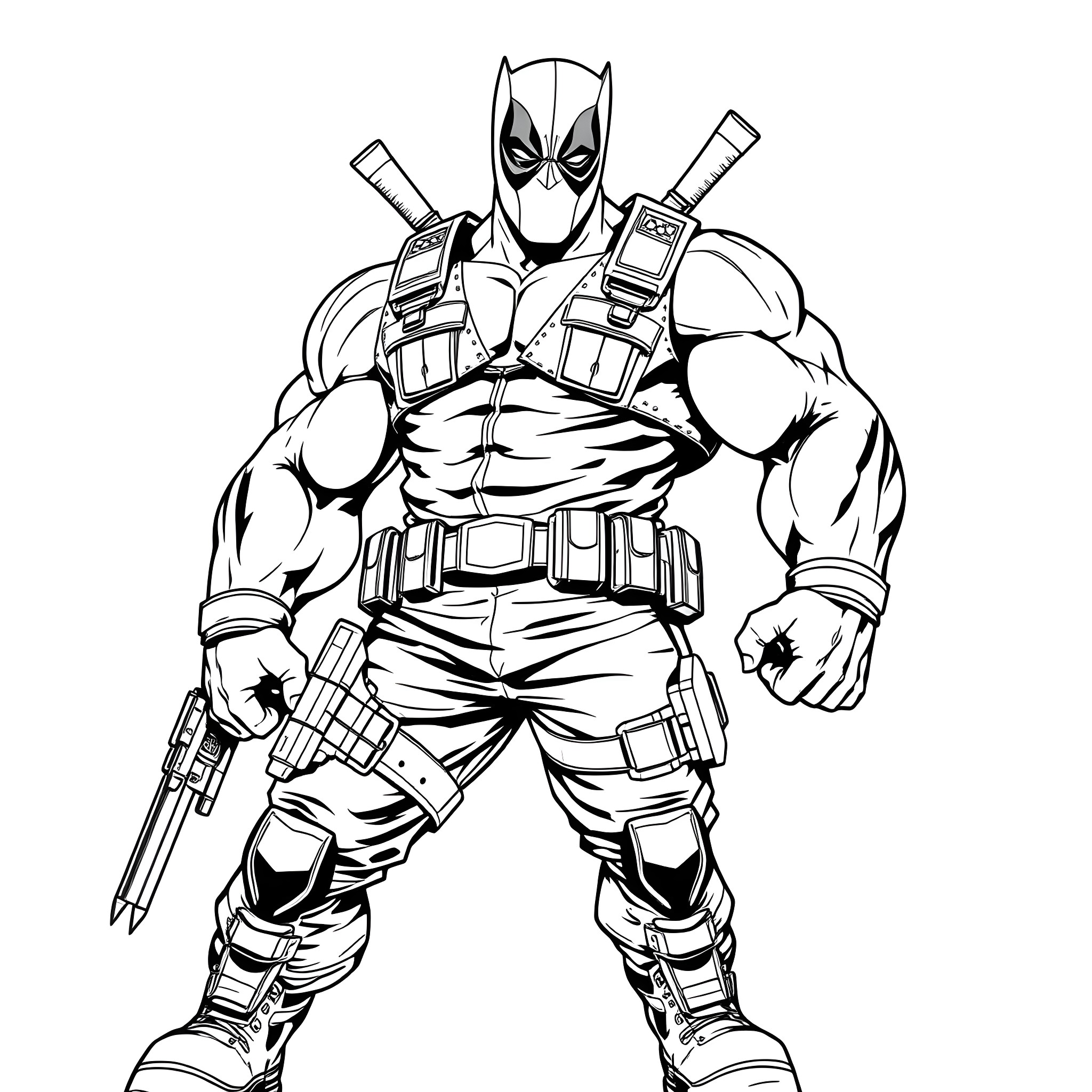 Hulk Mercenary Warrior in Tactical Gear Coloring Page (free black-and-white line drawing printable PDF for all, from beginners to advanced learners, including children, teens, adults, and seniors)
