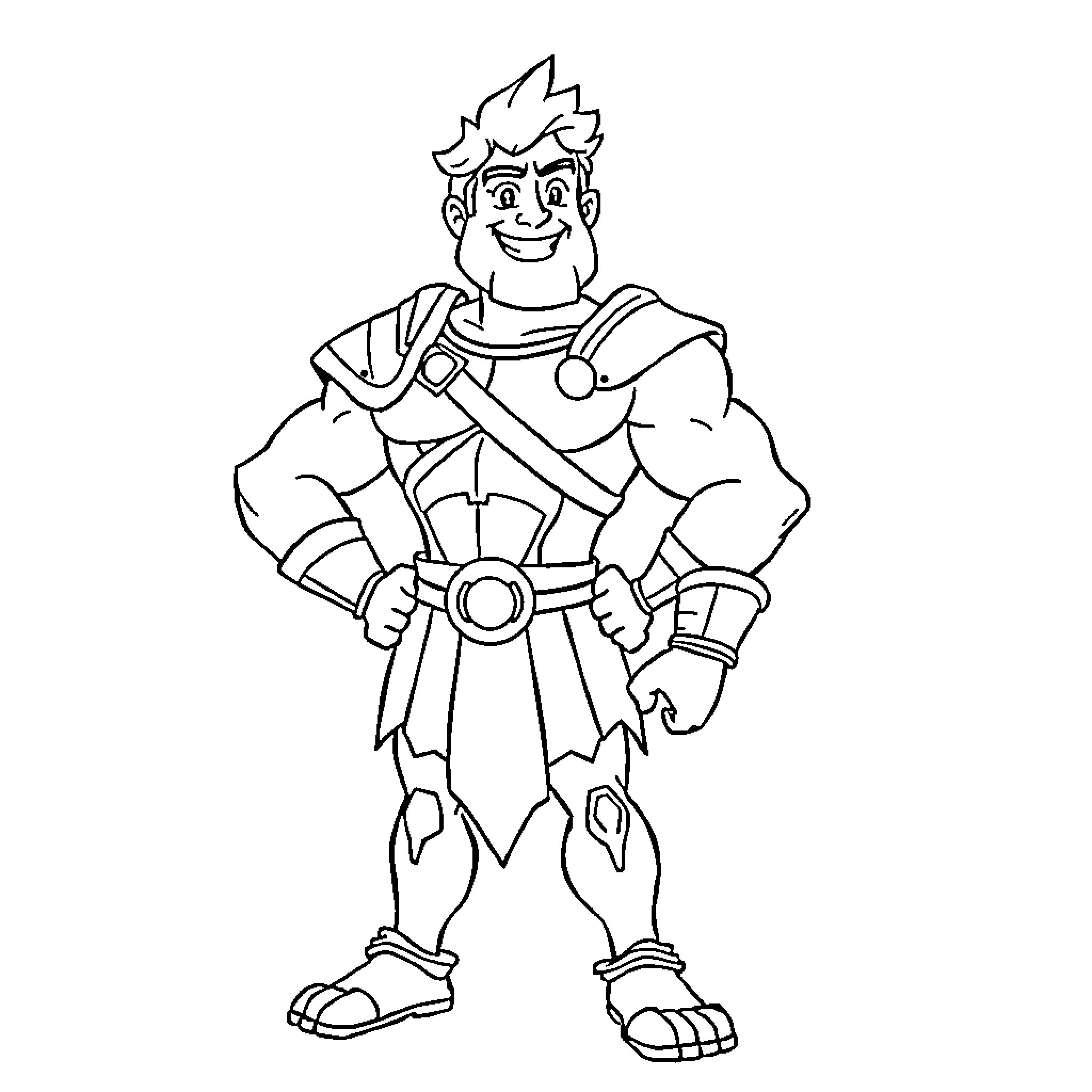 Hercules the Mighty Hero in Action Coloring Page (free black-and-white line drawing printable PDF for all, from beginners to advanced learners, including children, teens, adults, and seniors)