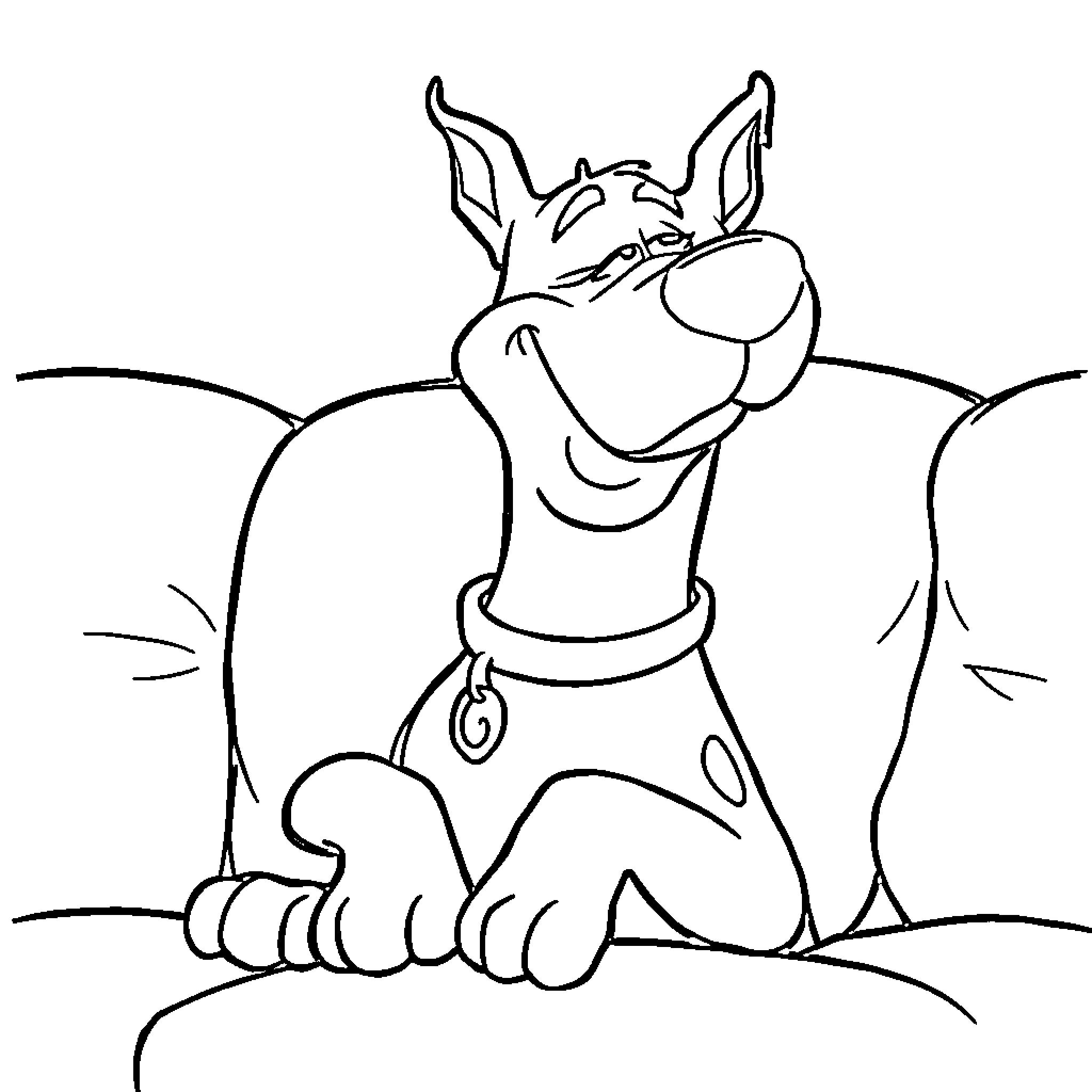Scooby Doo's Cheerful Outdoor Adventure Coloring Page (free black-and-white line drawing printable PDF for all, from beginners to advanced learners, including children, teens, adults, and seniors)
