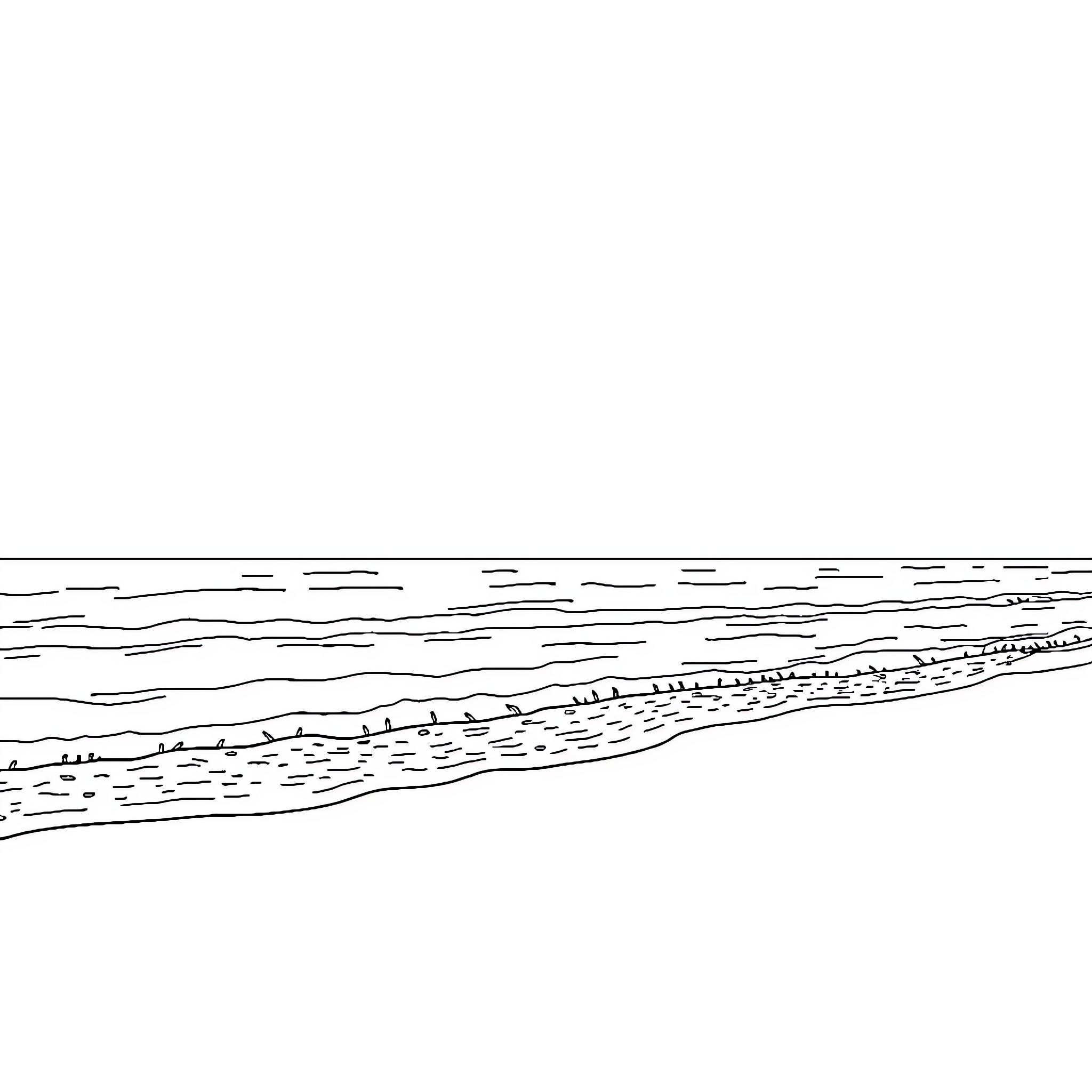 Beach scene with tranquil waves Coloring Page (free black-and-white line drawing printable PDF for all, from beginners to advanced learners, including children, teens, adults, and seniors)