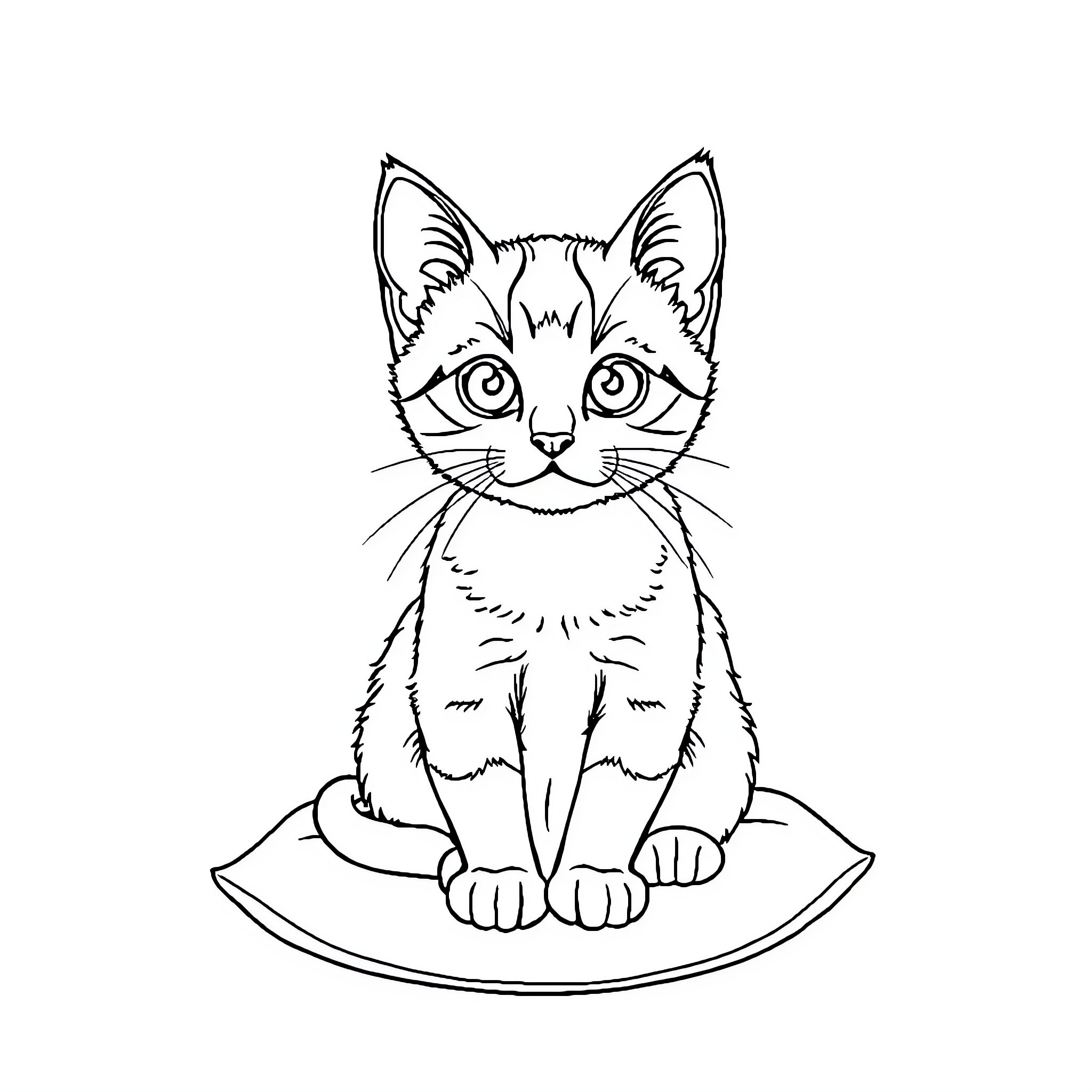 Cat sitting attentively on a platform Coloring Page (free black-and-white line drawing printable PDF for all, from beginners to advanced learners, including children, teens, adults, and seniors)
