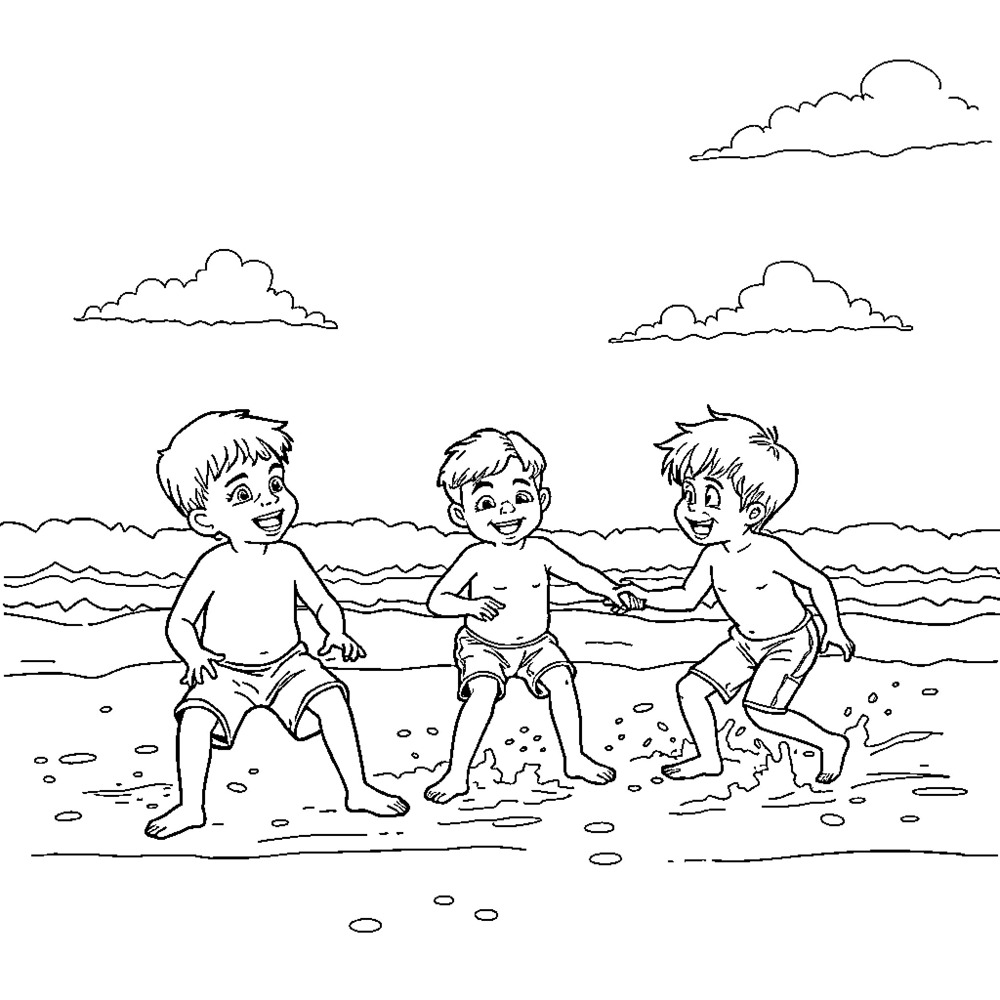 Child enjoying summer day at the beach Coloring Page (free black-and-white line drawing printable PDF for all, from beginners to advanced learners, including children, teens, adults, and seniors)