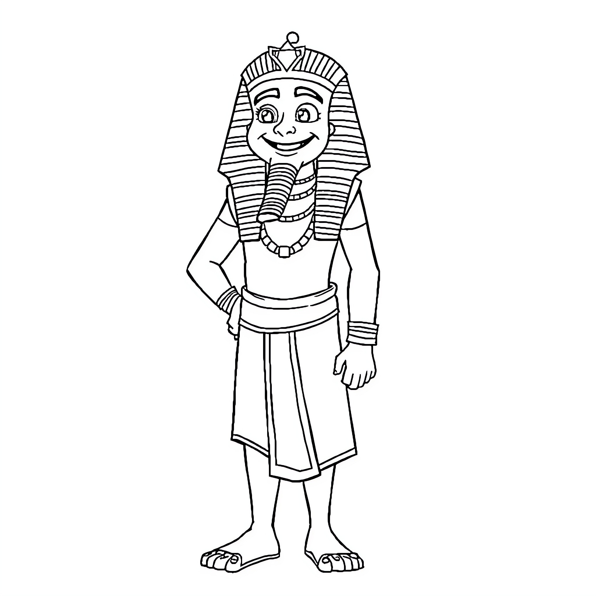 AKHTAR Smiling Ancient Egyptian Figure Coloring Page (free black-and-white line drawing printable PDF for all, from beginners to advanced learners, including children, teens, adults, and seniors)