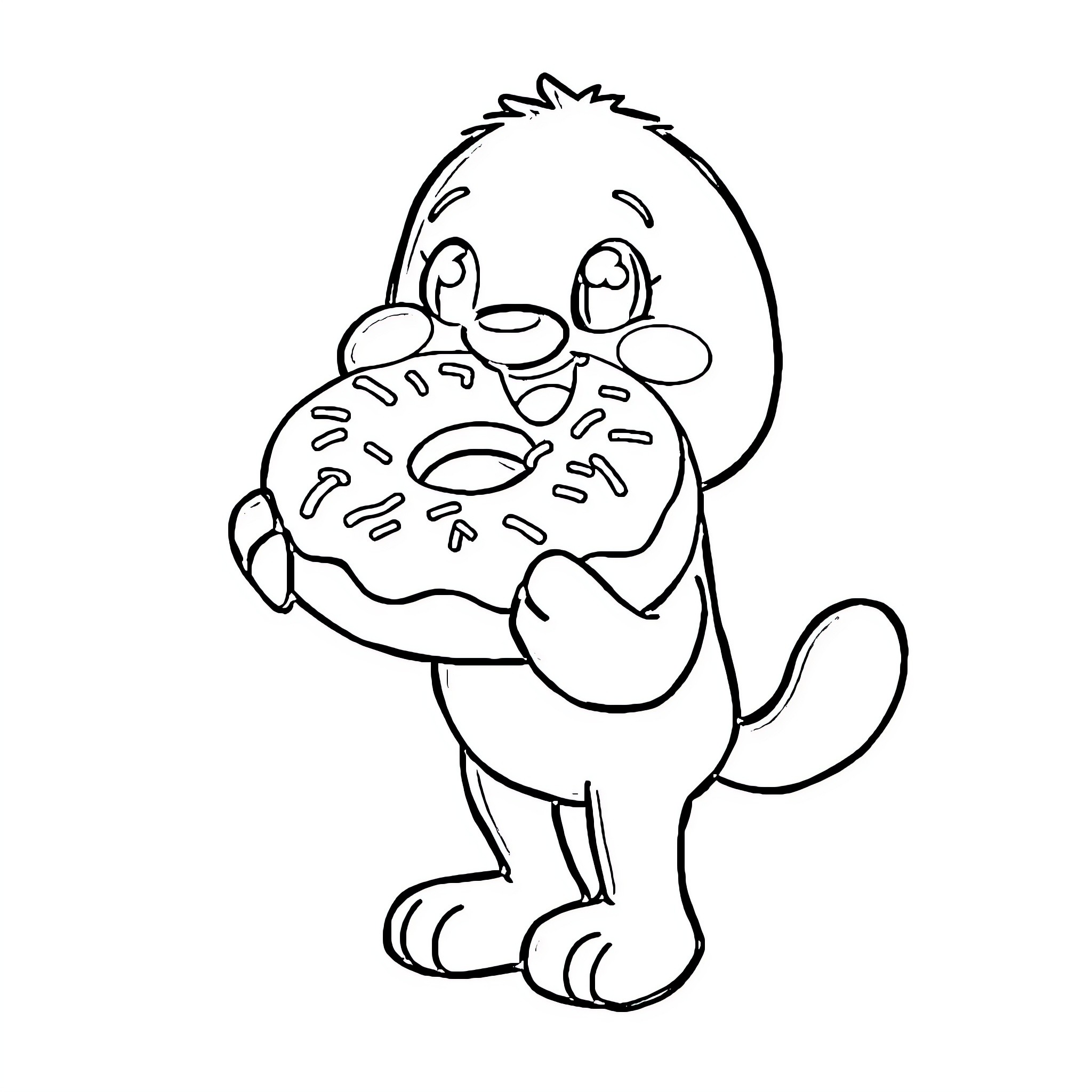 Bluey enjoying a delicious donut treat Coloring Page (free black-and-white line drawing printable PDF for all, from beginners to advanced learners, including children, teens, adults, and seniors)