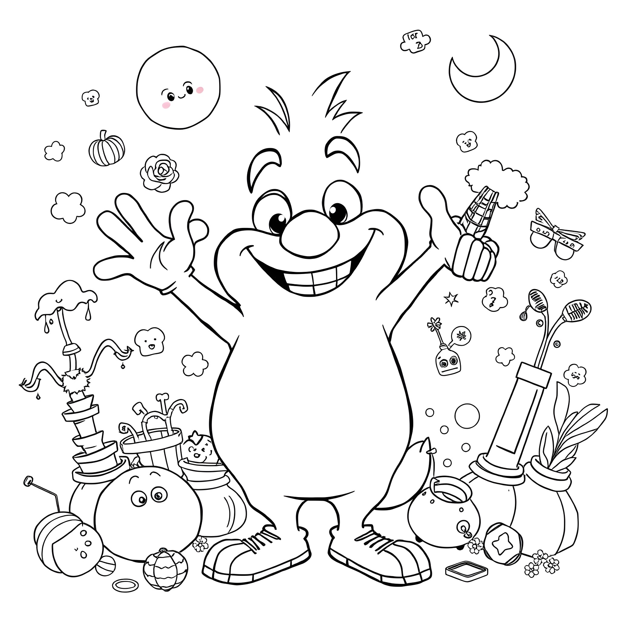 Ass-tounding Antics: A Playful Creature's Escapades Coloring Page (free black-and-white line drawing printable PDF for all, from beginners to advanced learners, including children, teens, adults, and seniors)