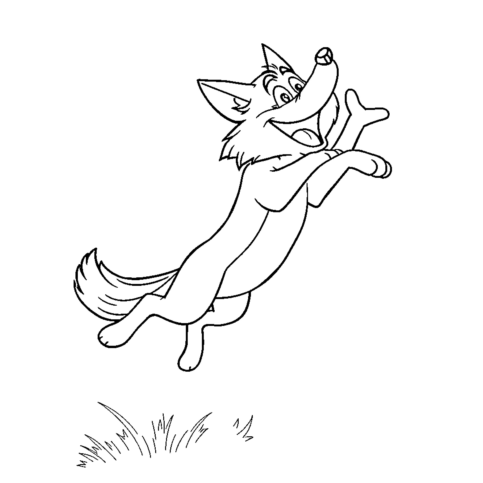Wolf playfully jumping with joy Coloring Page (free black-and-white line drawing printable PDF for all, from beginners to advanced learners, including children, teens, adults, and seniors)