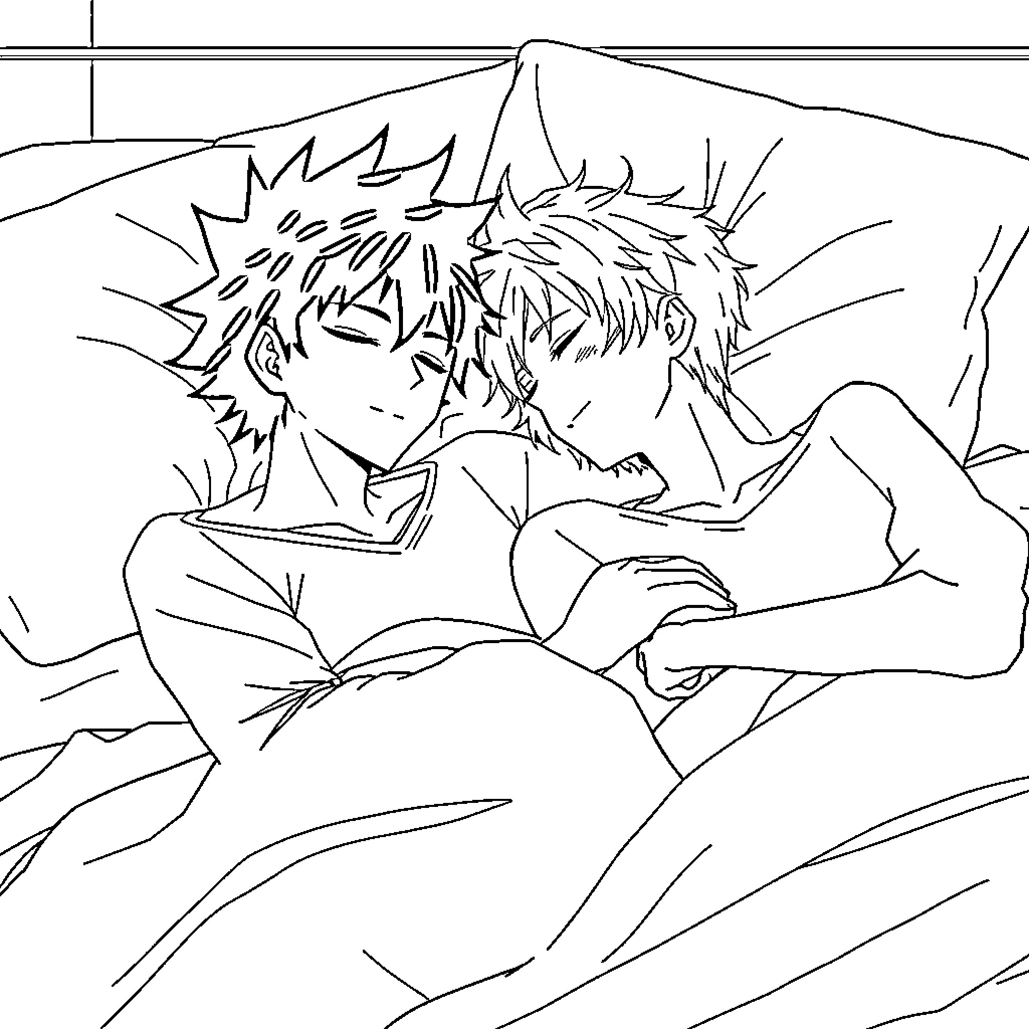 Katsuki Bakugo's Intense Heroic Pose Coloring Page (free black-and-white line drawing printable PDF for all, from beginners to advanced learners, including children, teens, adults, and seniors)