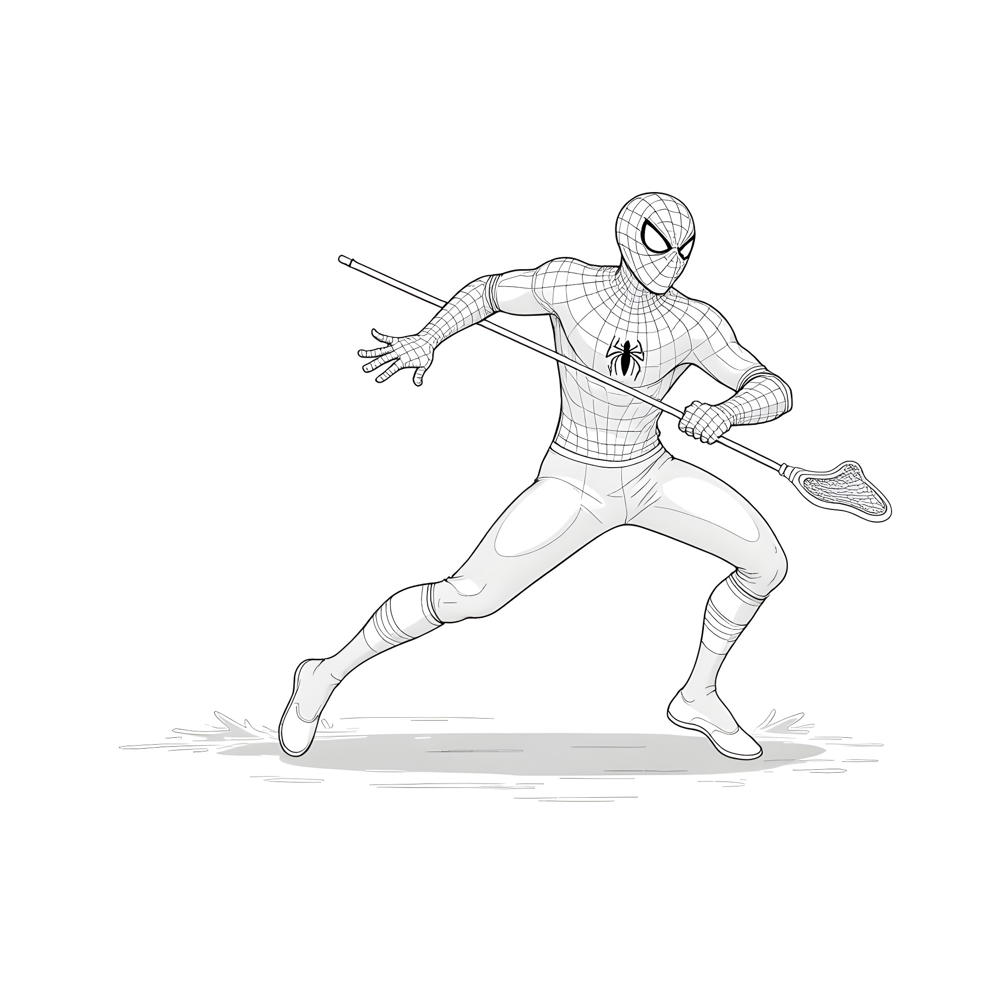 Spider-Man swinging into action Coloring Page (free black-and-white line drawing printable PDF for all, from beginners to advanced learners, including children, teens, adults, and seniors)