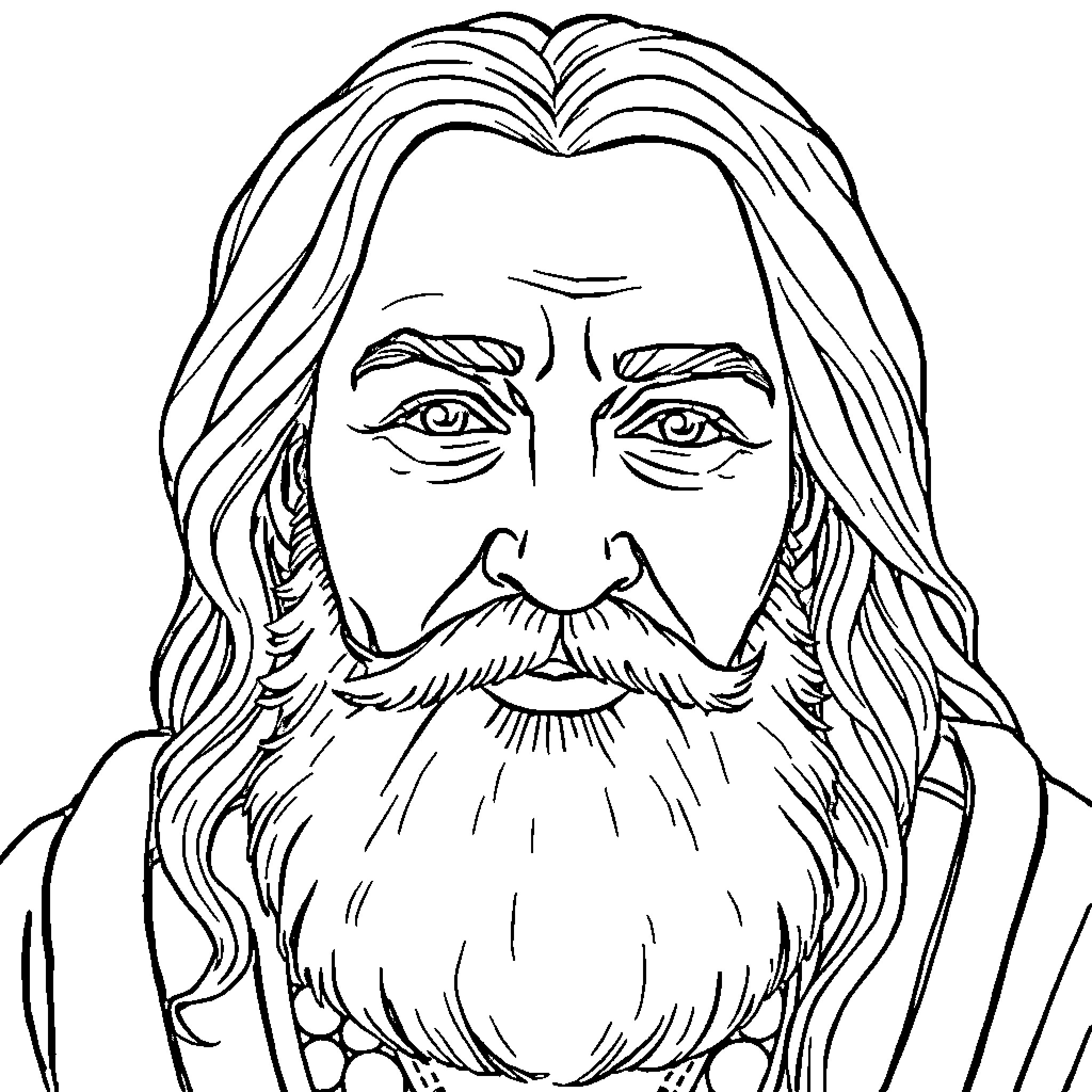 Rumi's contemplative gaze and serene expression Coloring Page (free black-and-white line drawing printable PDF for all, from beginners to advanced learners, including children, teens, adults, and seniors)