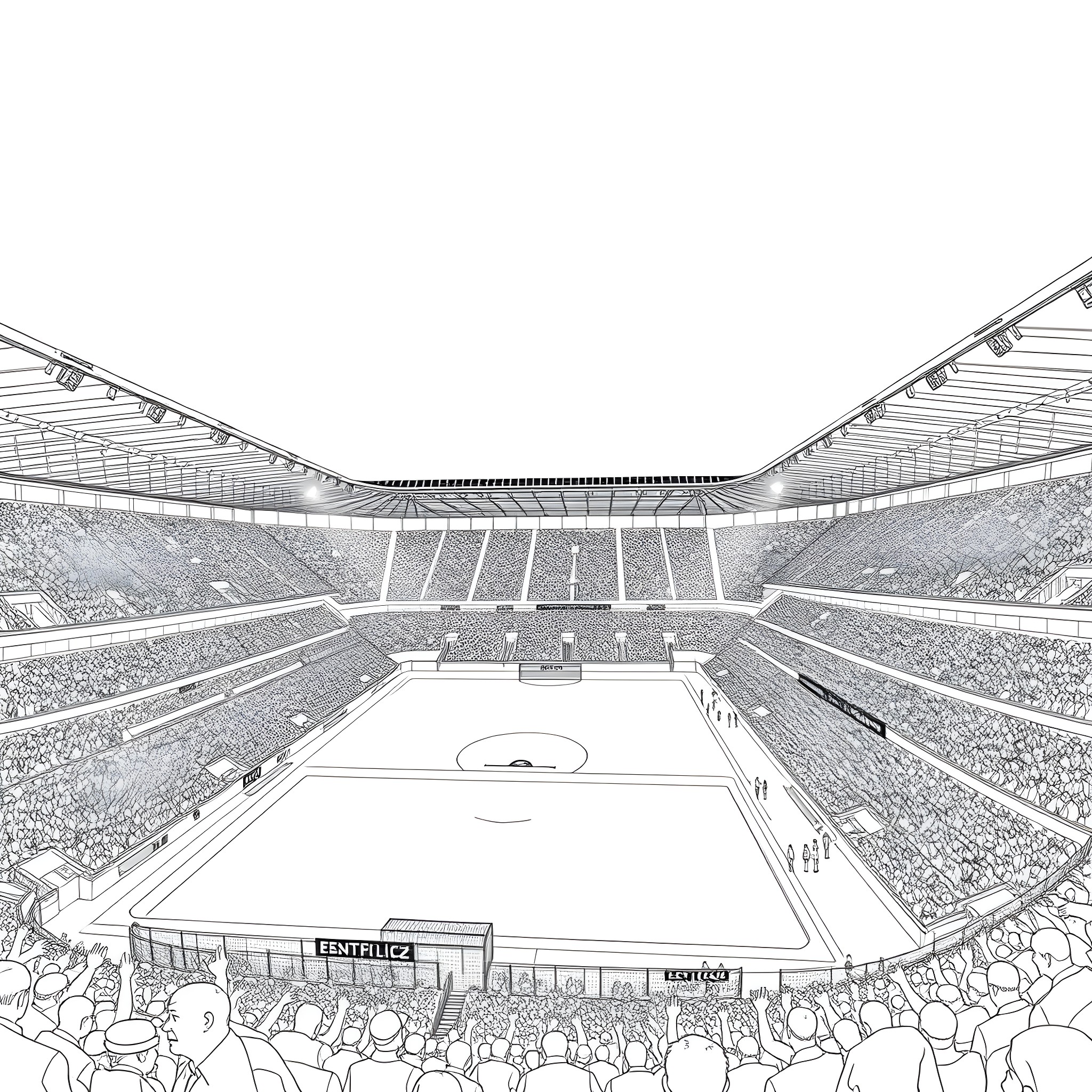 Estadio da Luz: Packed Stadium Filled with Cheering Fans Coloring Page (free black-and-white line drawing printable PDF for all, from beginners to advanced learners, including children, teens, adults, and seniors)