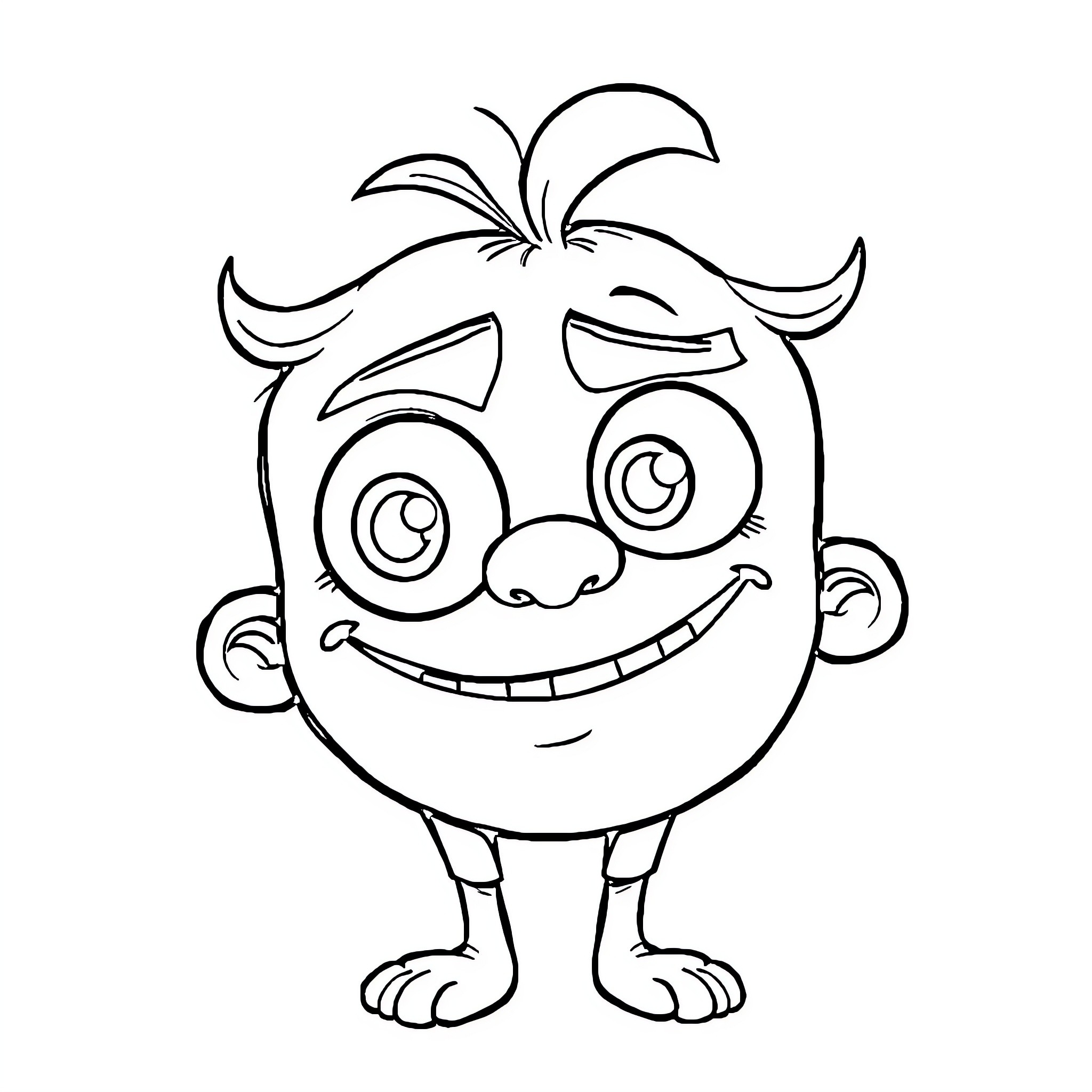Derpy funny cartoon character making silly face Coloring Page (free black-and-white line drawing printable PDF for all, from beginners to advanced learners, including children, teens, adults, and seniors)