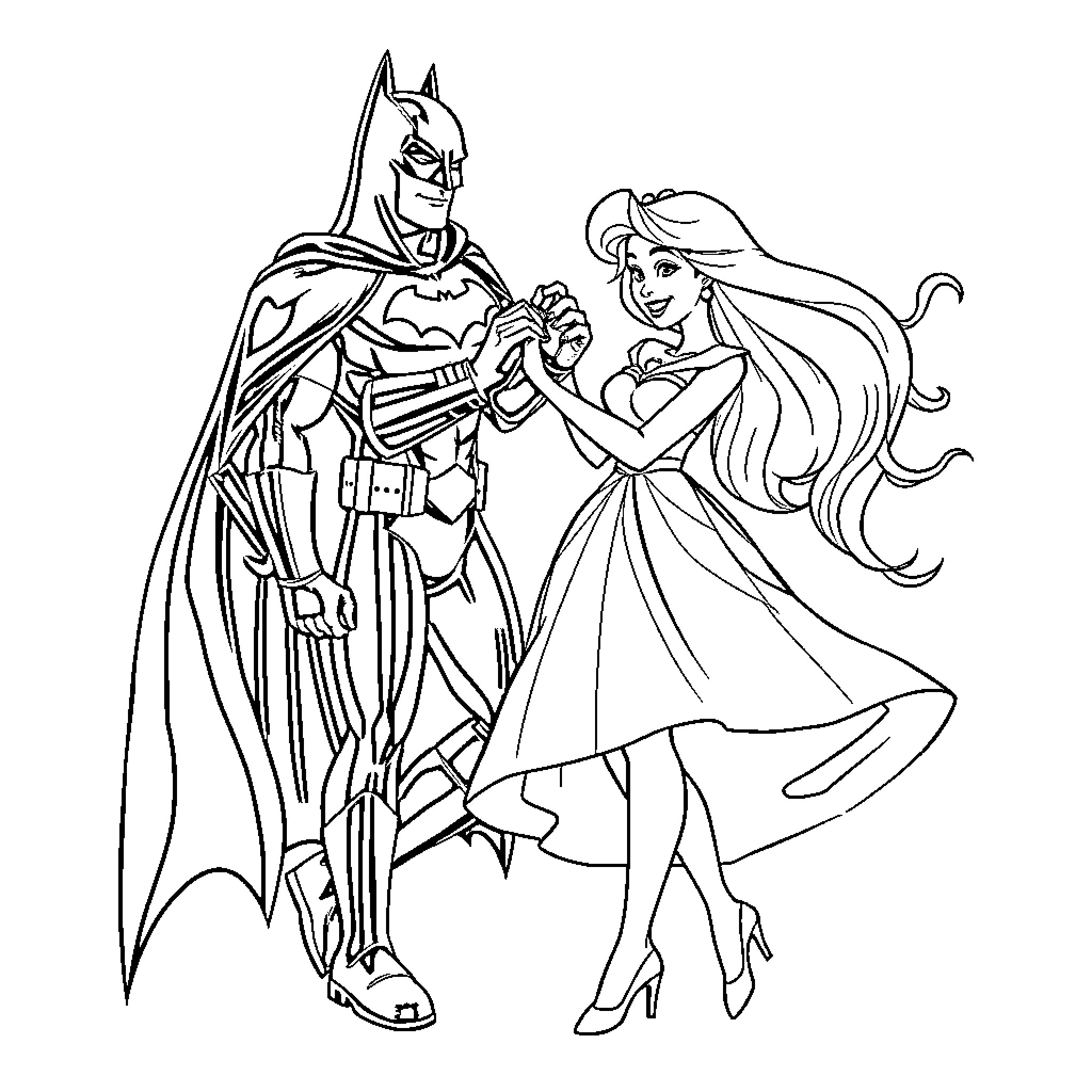 Sandrella's Fairytale Waltz with the Dark Knight Coloring Page (free black-and-white line drawing printable PDF for all, from beginners to advanced learners, including children, teens, adults, and seniors)
