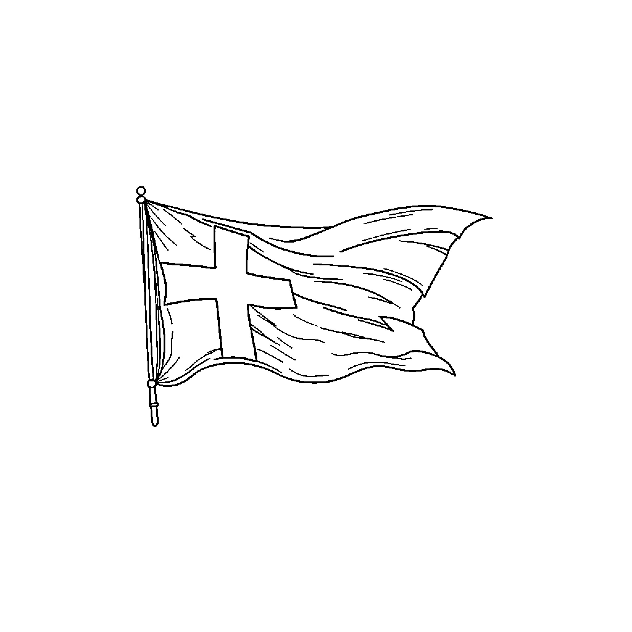 South Korea Flag waving in the wind Coloring Page (free black-and-white line drawing printable PDF for all, from beginners to advanced learners, including children, teens, adults, and seniors)