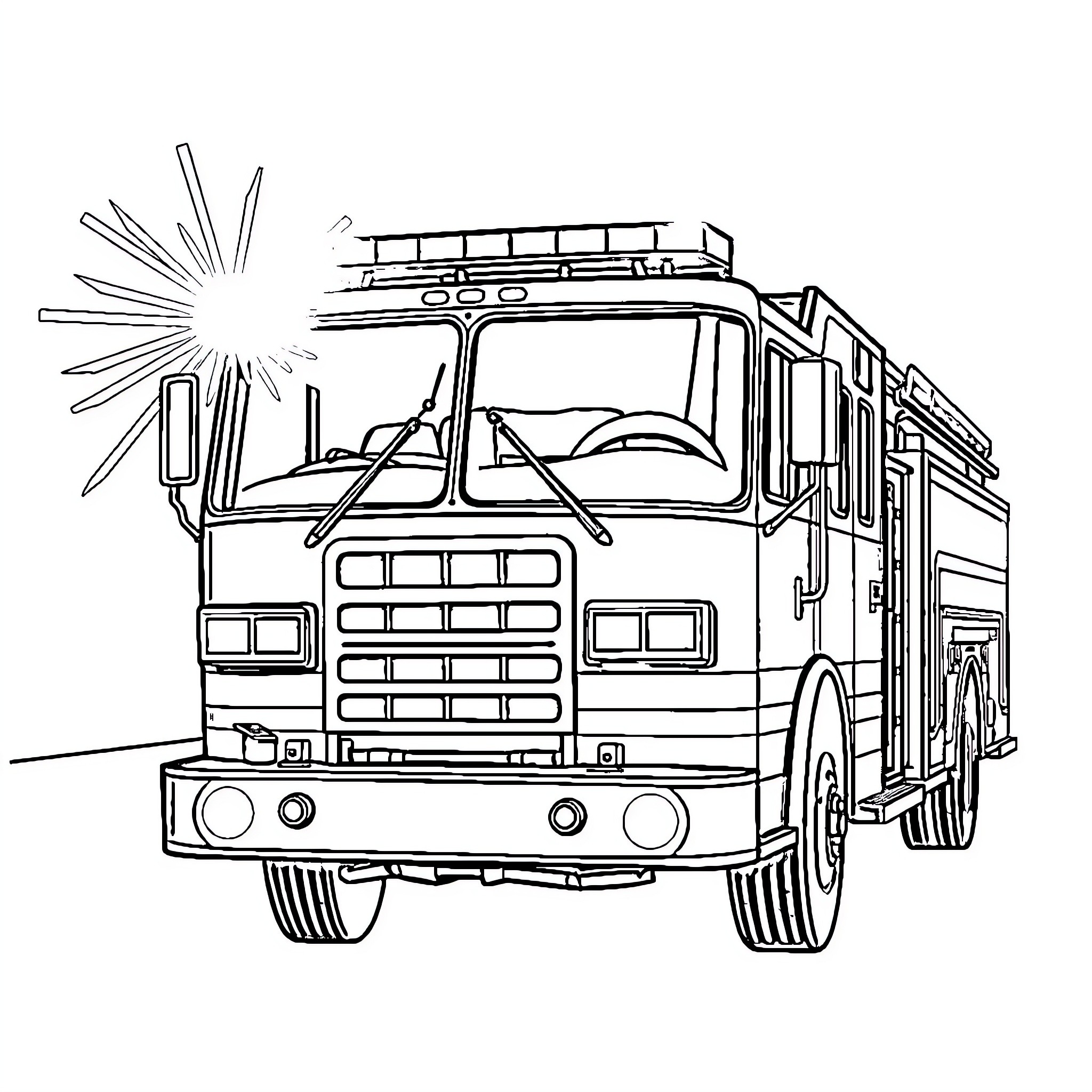 Fire Engine Rushing to an Emergency Coloring Page (free black-and-white line drawing printable PDF for all, from beginners to advanced learners, including children, teens, adults, and seniors)