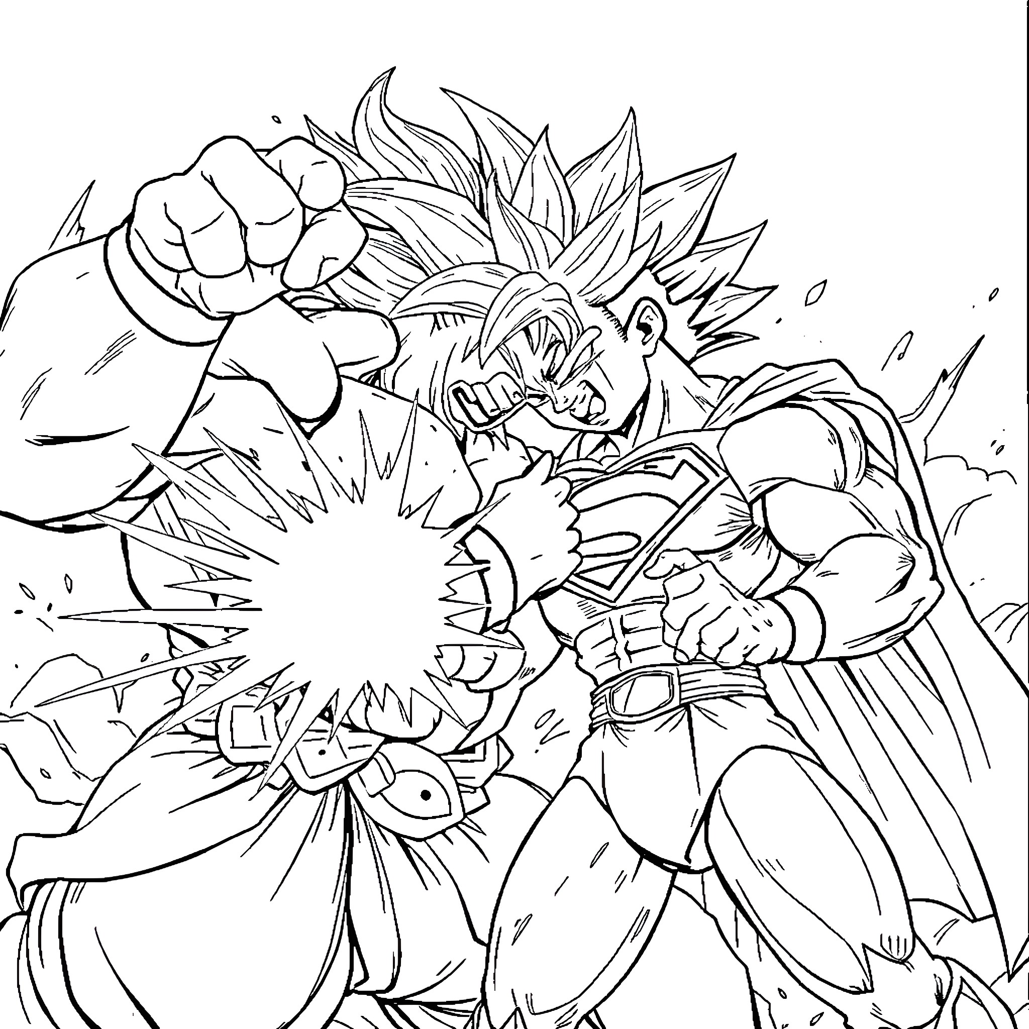 Broly unleashing powerful energy attack Coloring Page (free black-and-white line drawing printable PDF for all, from beginners to advanced learners, including children, teens, adults, and seniors)