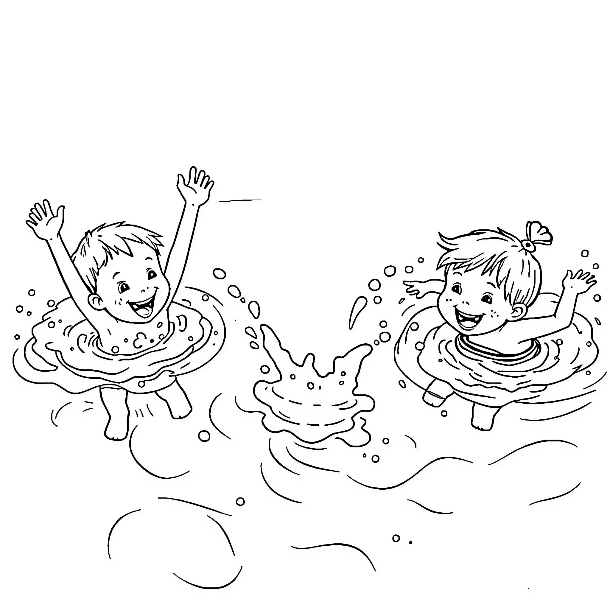 Kid splashing and playing in the bathtub Coloring Page (free black-and-white line drawing printable PDF for all, from beginners to advanced learners, including children, teens, adults, and seniors)