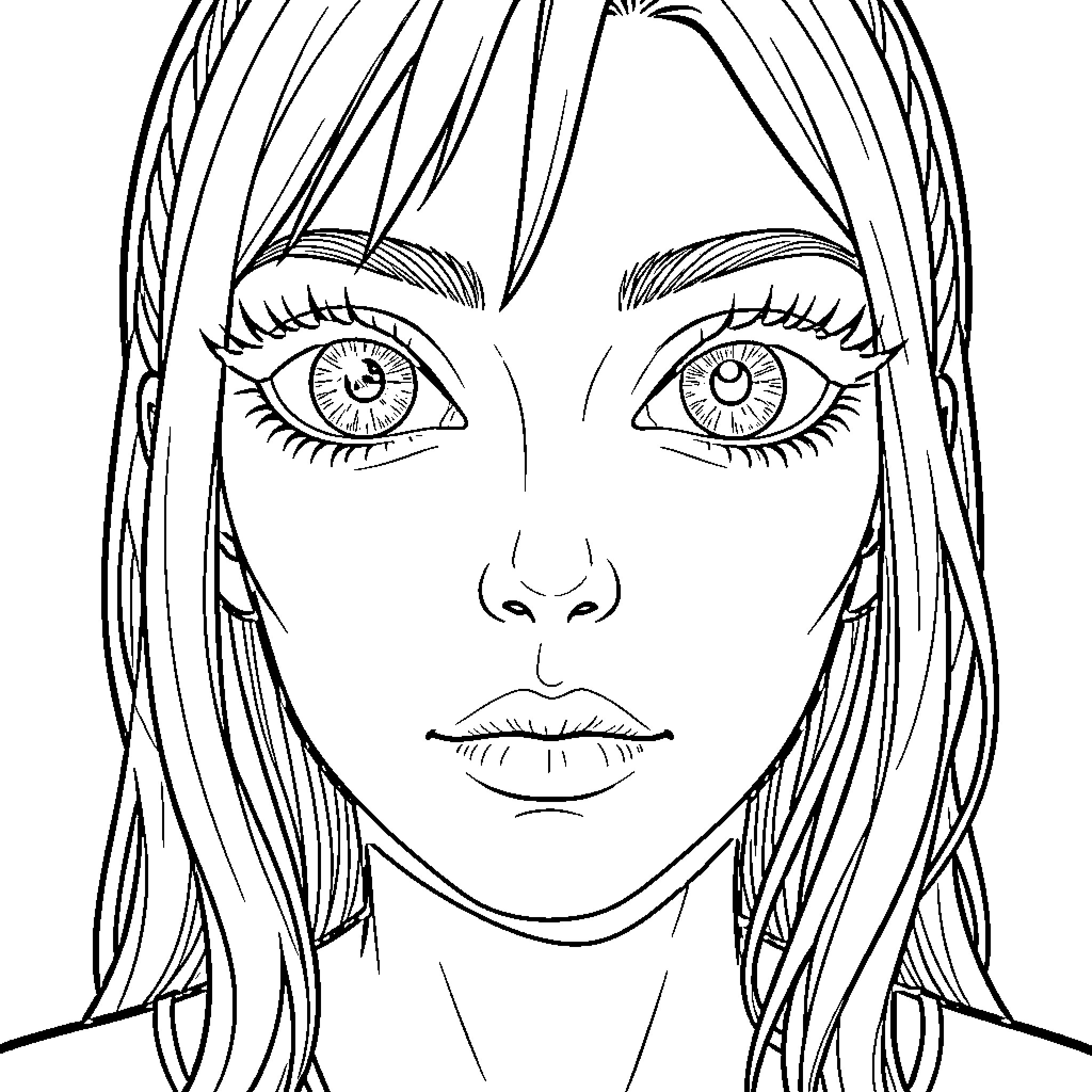 Eye Catching Contemplative Expression Coloring Page (free black-and-white line drawing printable PDF for all, from beginners to advanced learners, including children, teens, adults, and seniors)