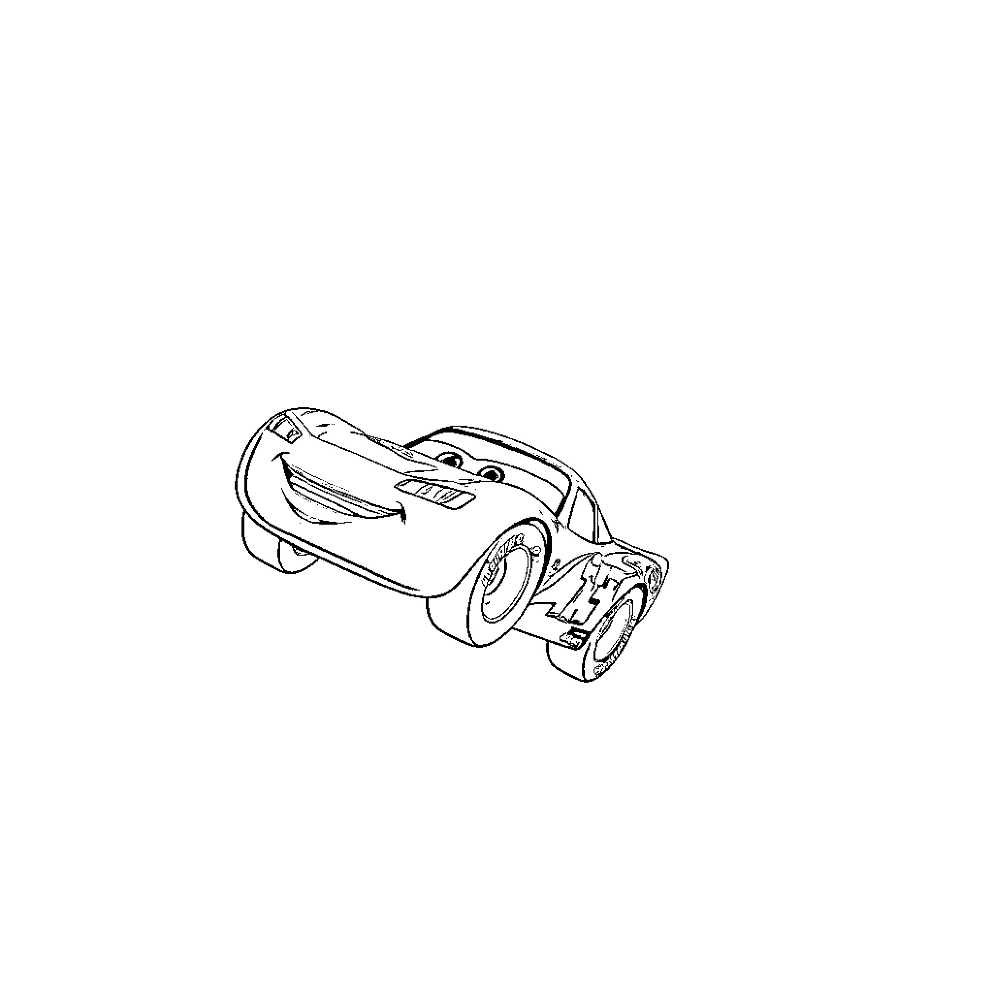 Lightning McQueen in action with a smile Coloring Page (free black-and-white line drawing printable PDF for all, from beginners to advanced learners, including children, teens, adults, and seniors)