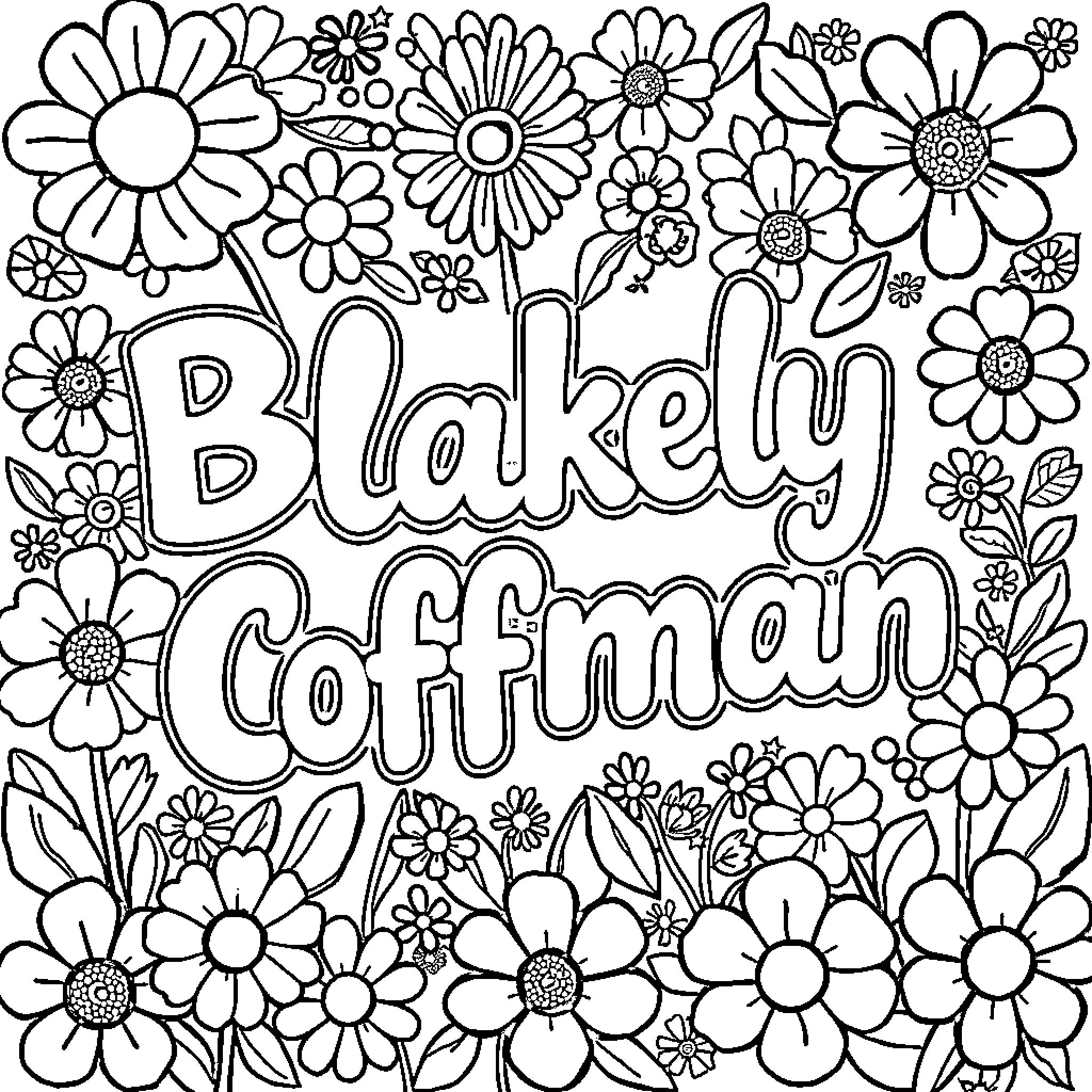 Letter with floral pattern and text Coloring Page (free black-and-white line drawing printable PDF for all, from beginners to advanced learners, including children, teens, adults, and seniors)