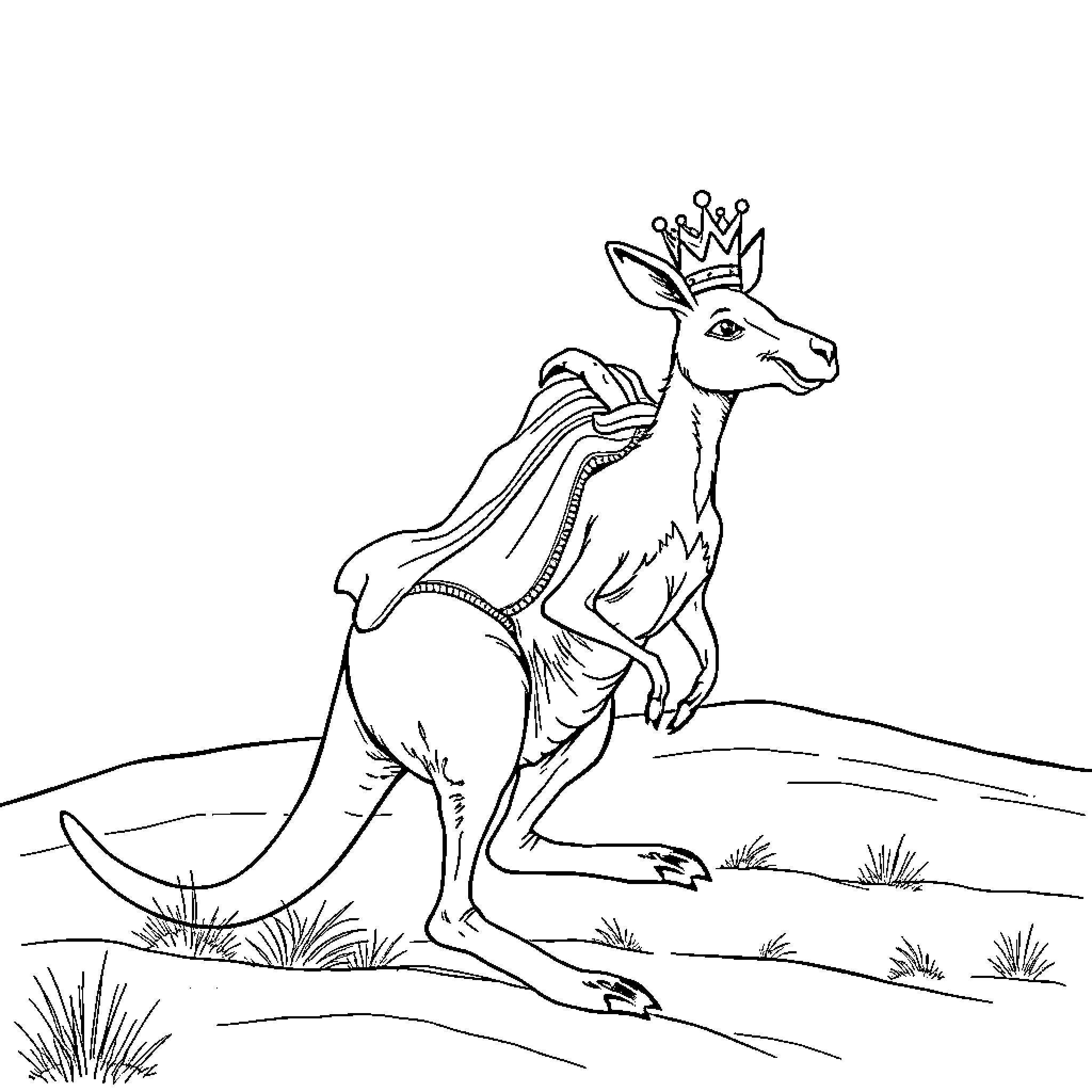 King Deer Crowned with Elegant Regalia Coloring Page (free black-and-white line drawing printable PDF for all, from beginners to advanced learners, including children, teens, adults, and seniors)