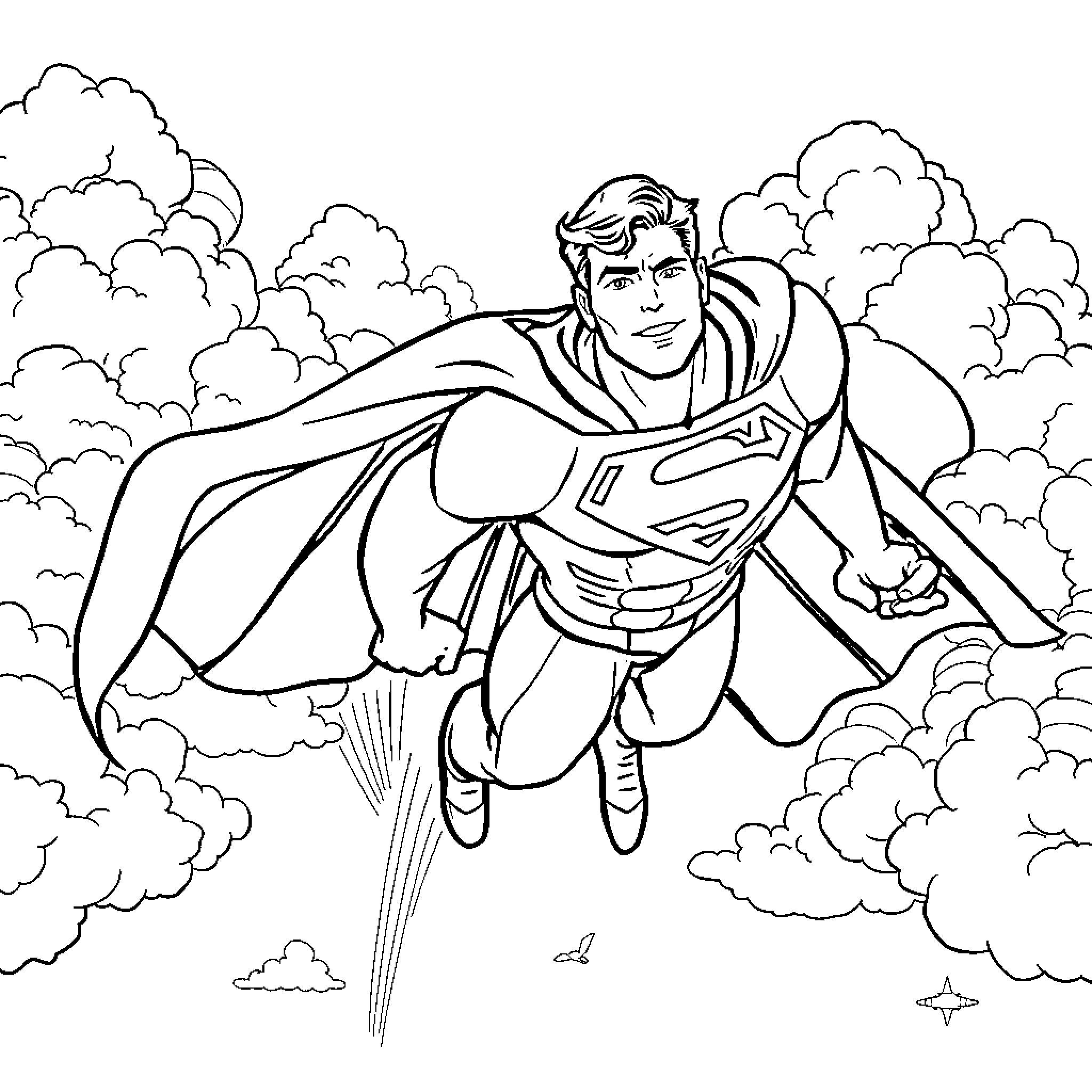 Bluey's Super Adventure in the Clouds Coloring Page (free black-and-white line drawing printable PDF for all, from beginners to advanced learners, including children, teens, adults, and seniors)