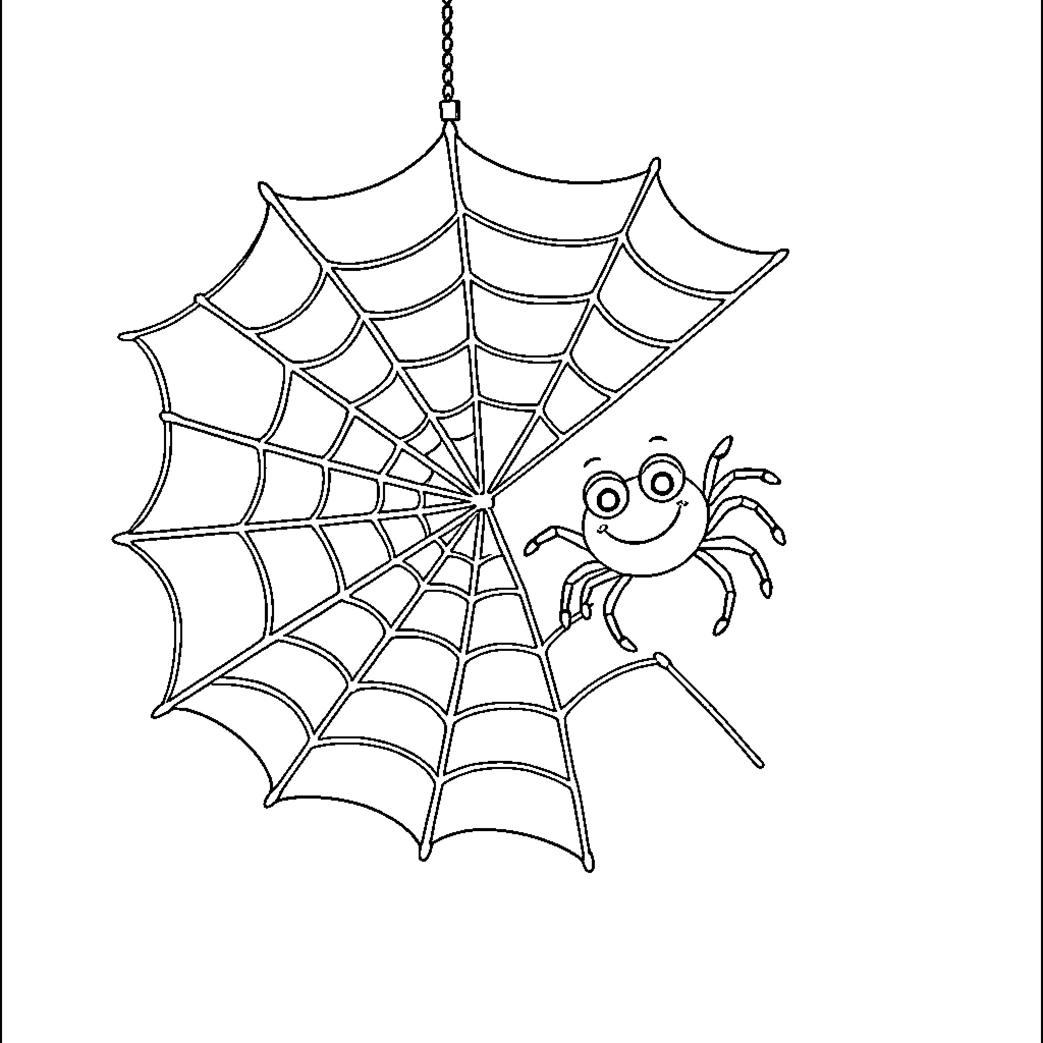 Spider playing on intricate web Coloring Page (free black-and-white line drawing printable PDF for all, from beginners to advanced learners, including children, teens, adults, and seniors)
